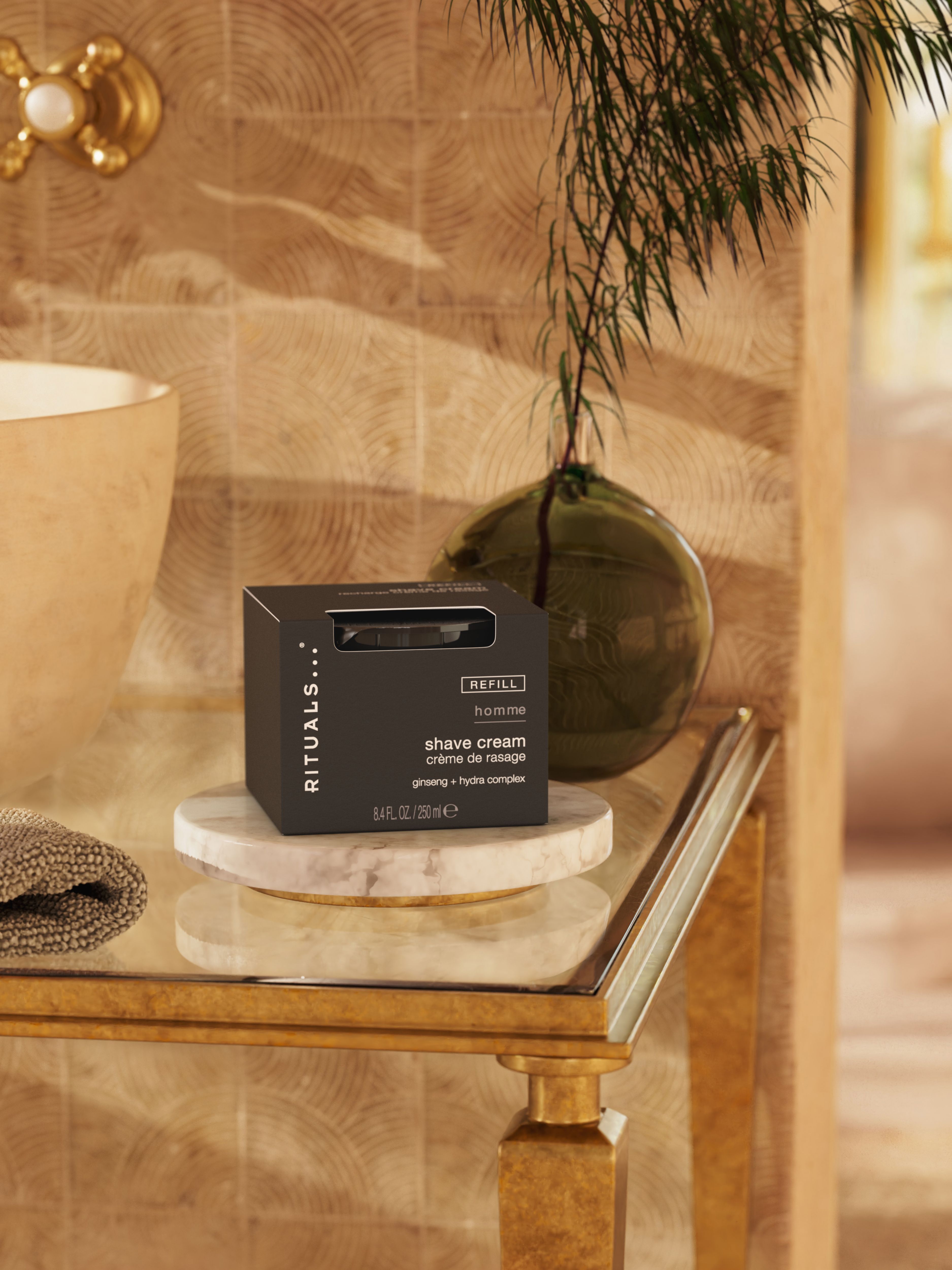 Homme Shave Cream Refill Lifestyle with Product