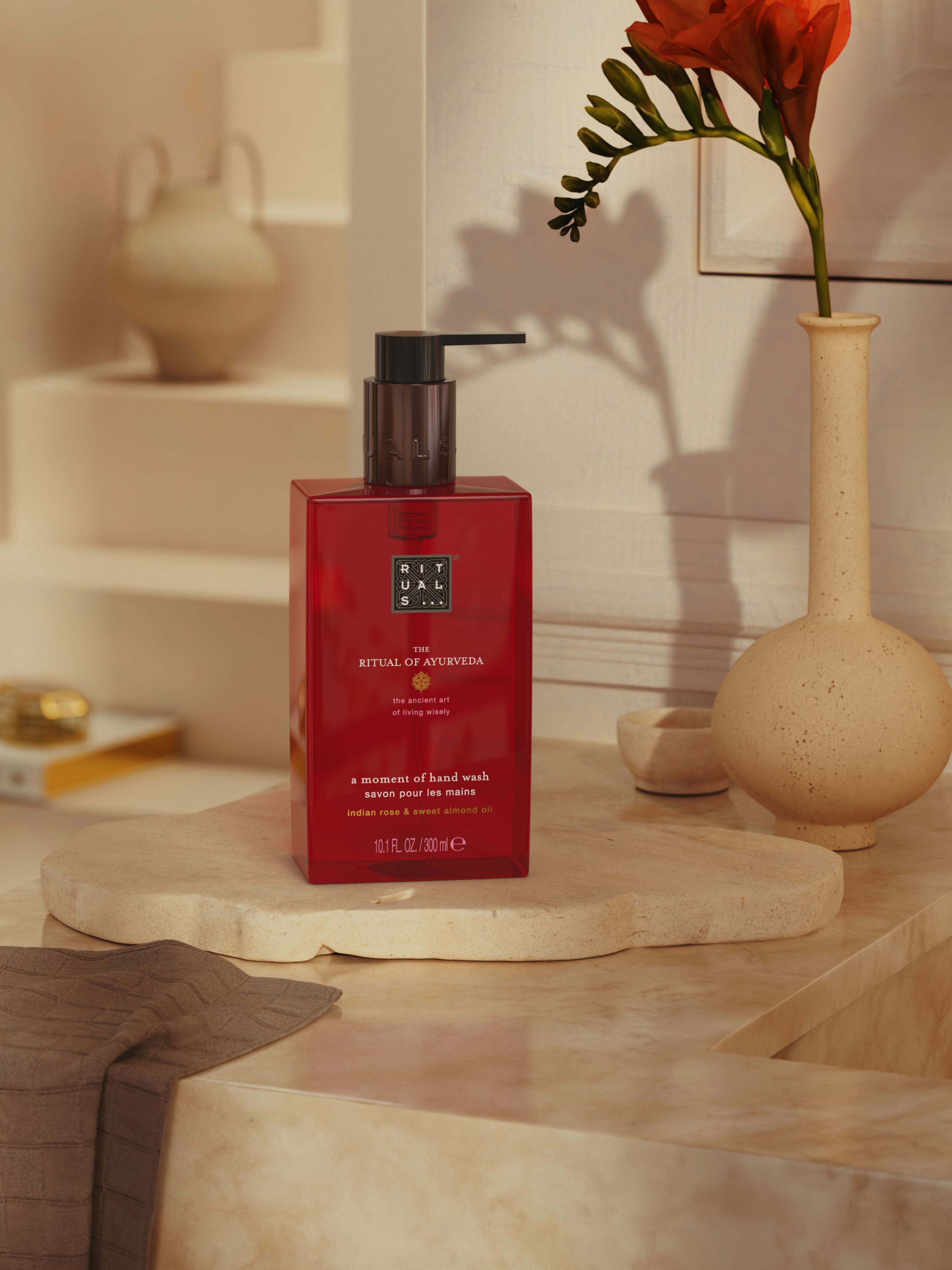 The Ritual of Ayurveda Hand Wash 300ml Lifestyle with Product