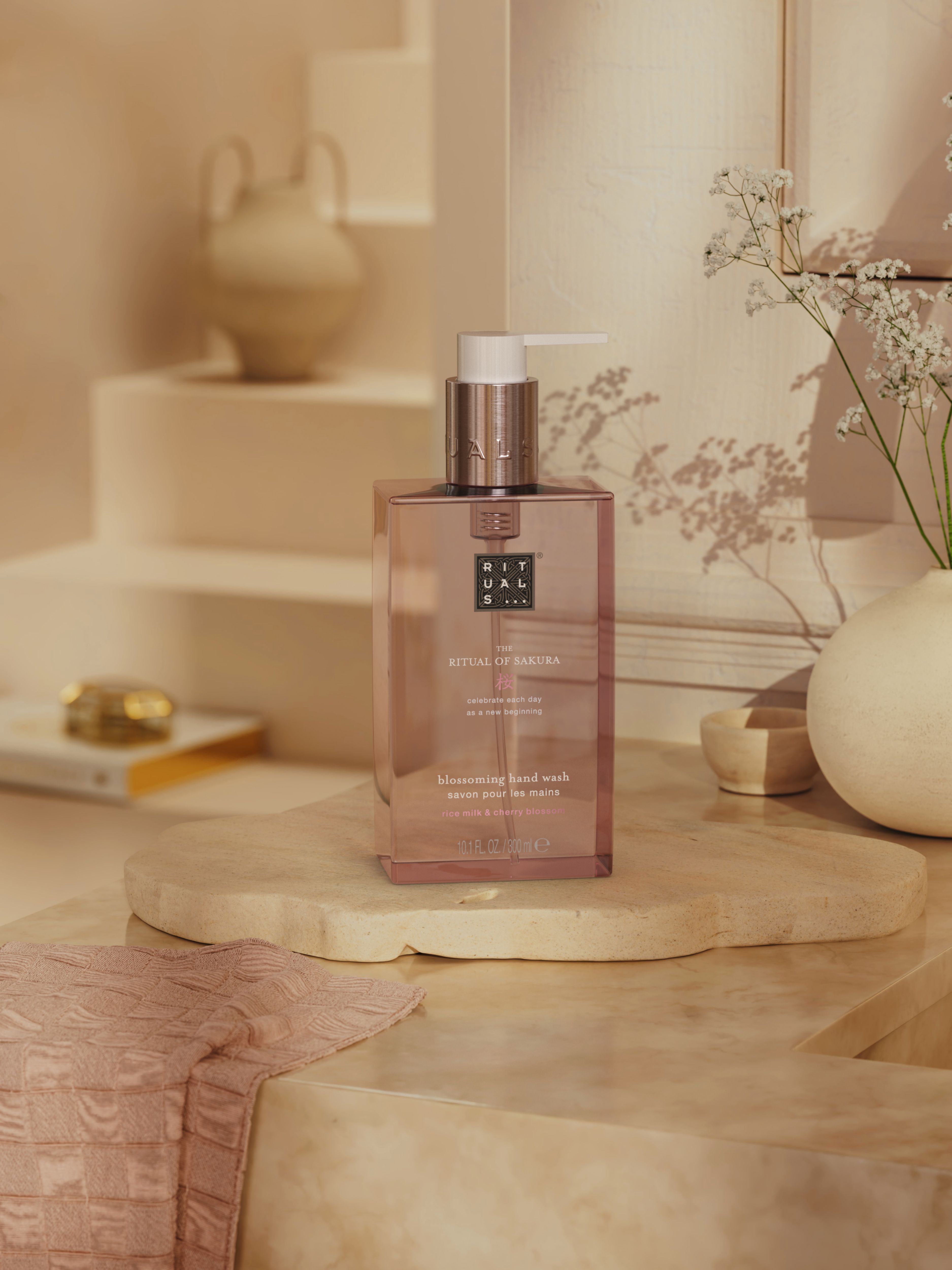 The Ritual of Sakura Hand Wash 300ml Lifestyle with Product