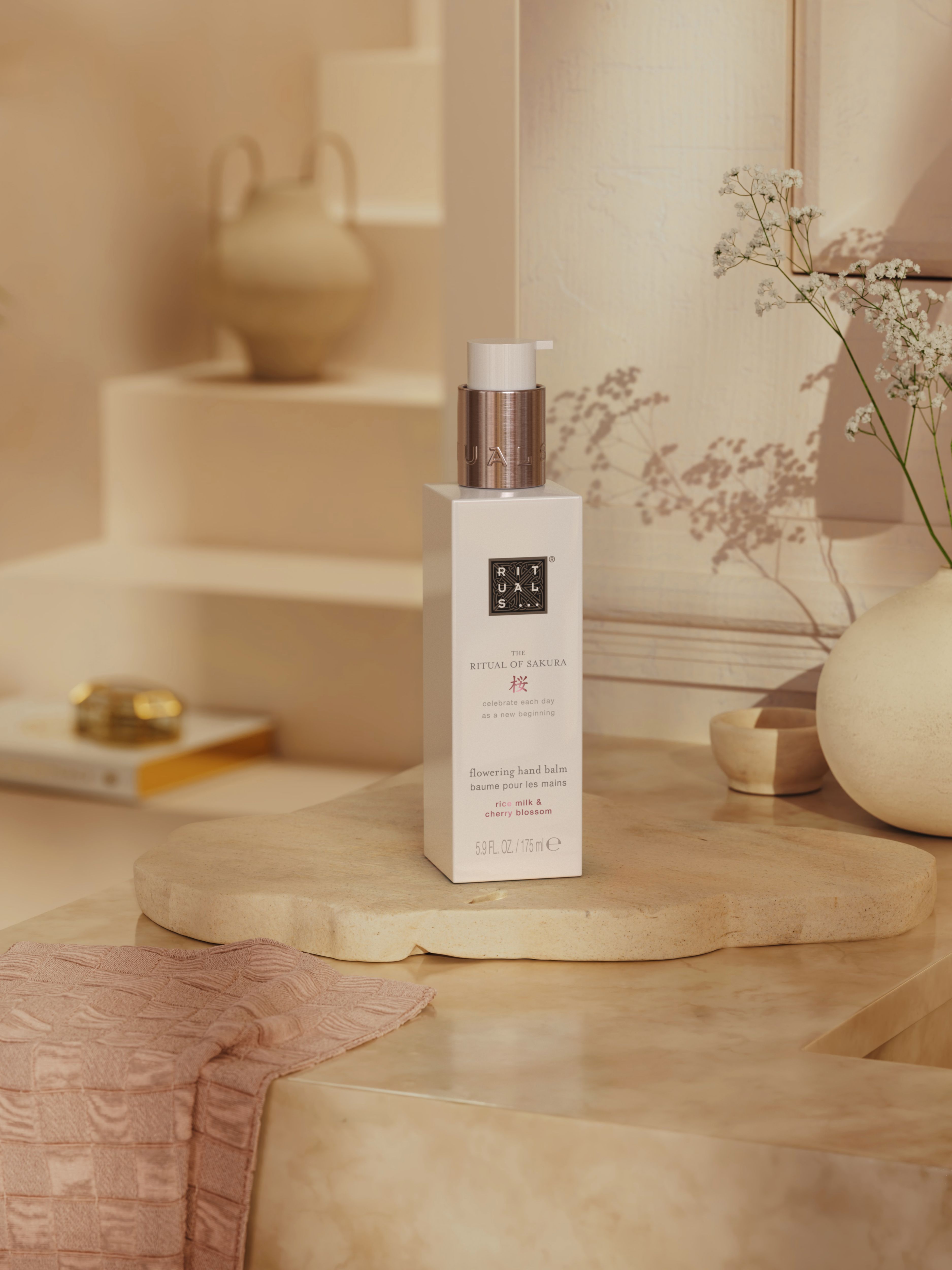 The Ritual of Sakura Hand Balm 175ml Lifestyle with Product