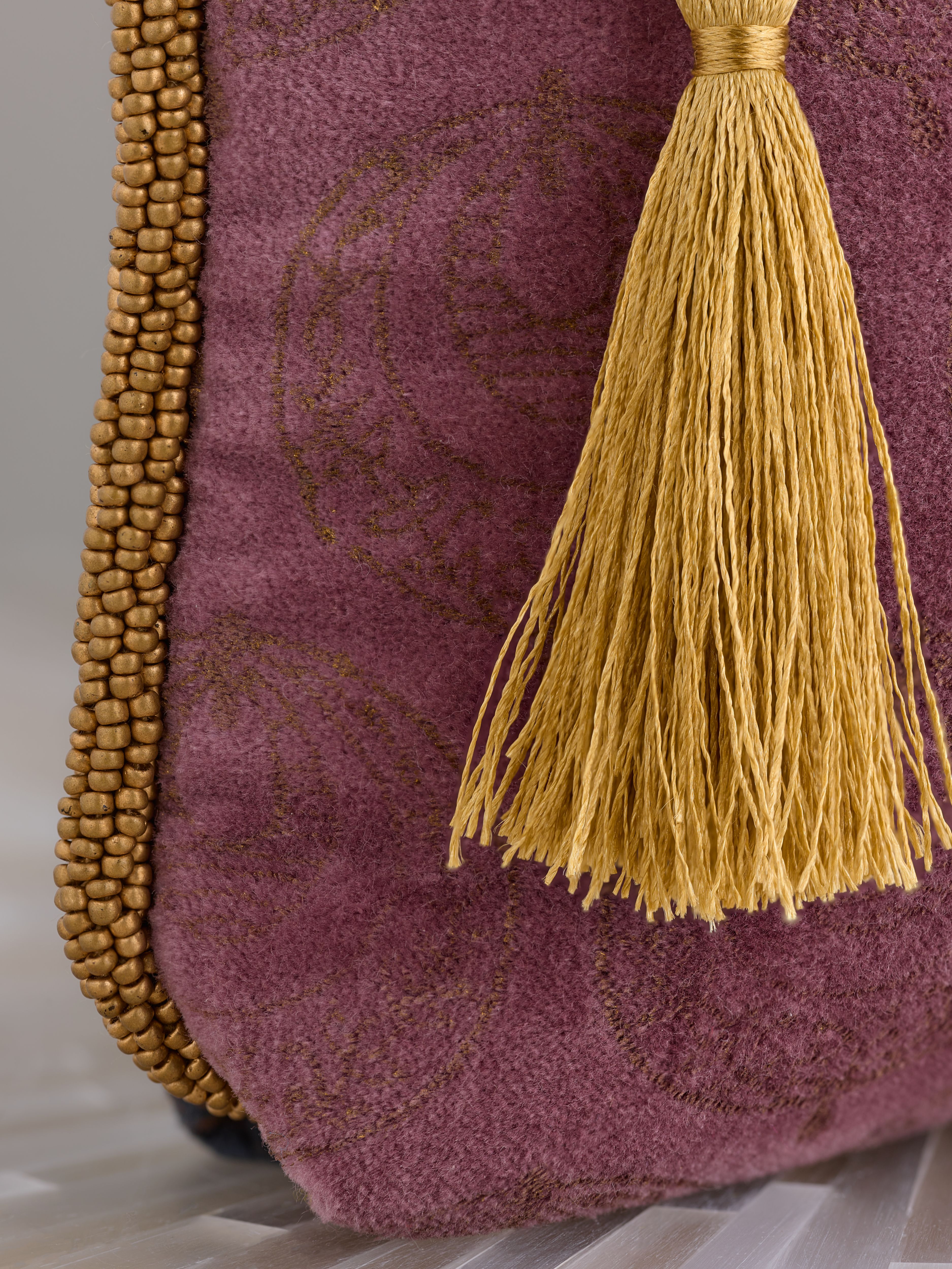 Vellore Small Cotton Velvet Pouch Peacock Lifestyle with Product Elements