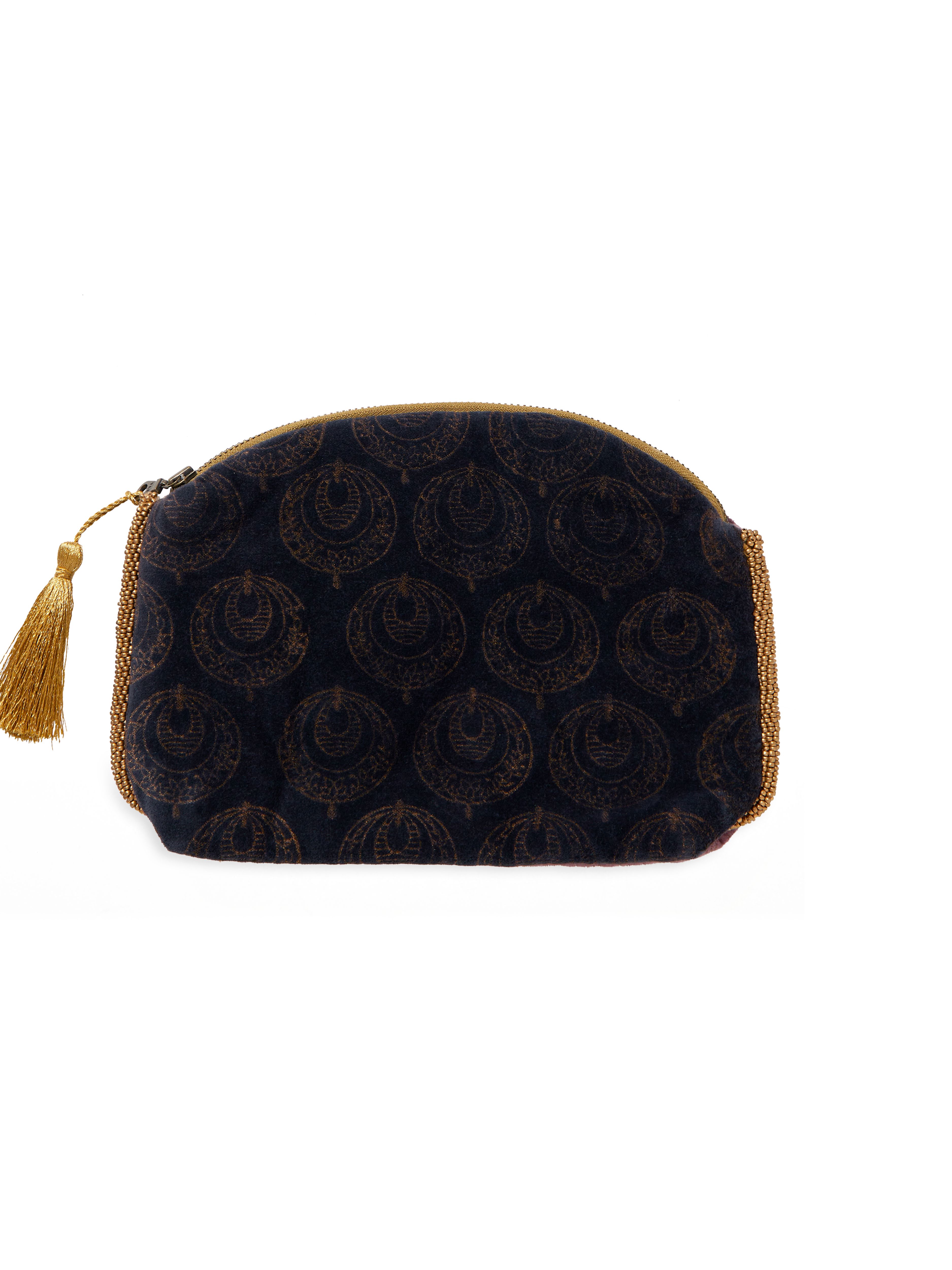 Vellore Small Cotton Velvet Pouch Peacock