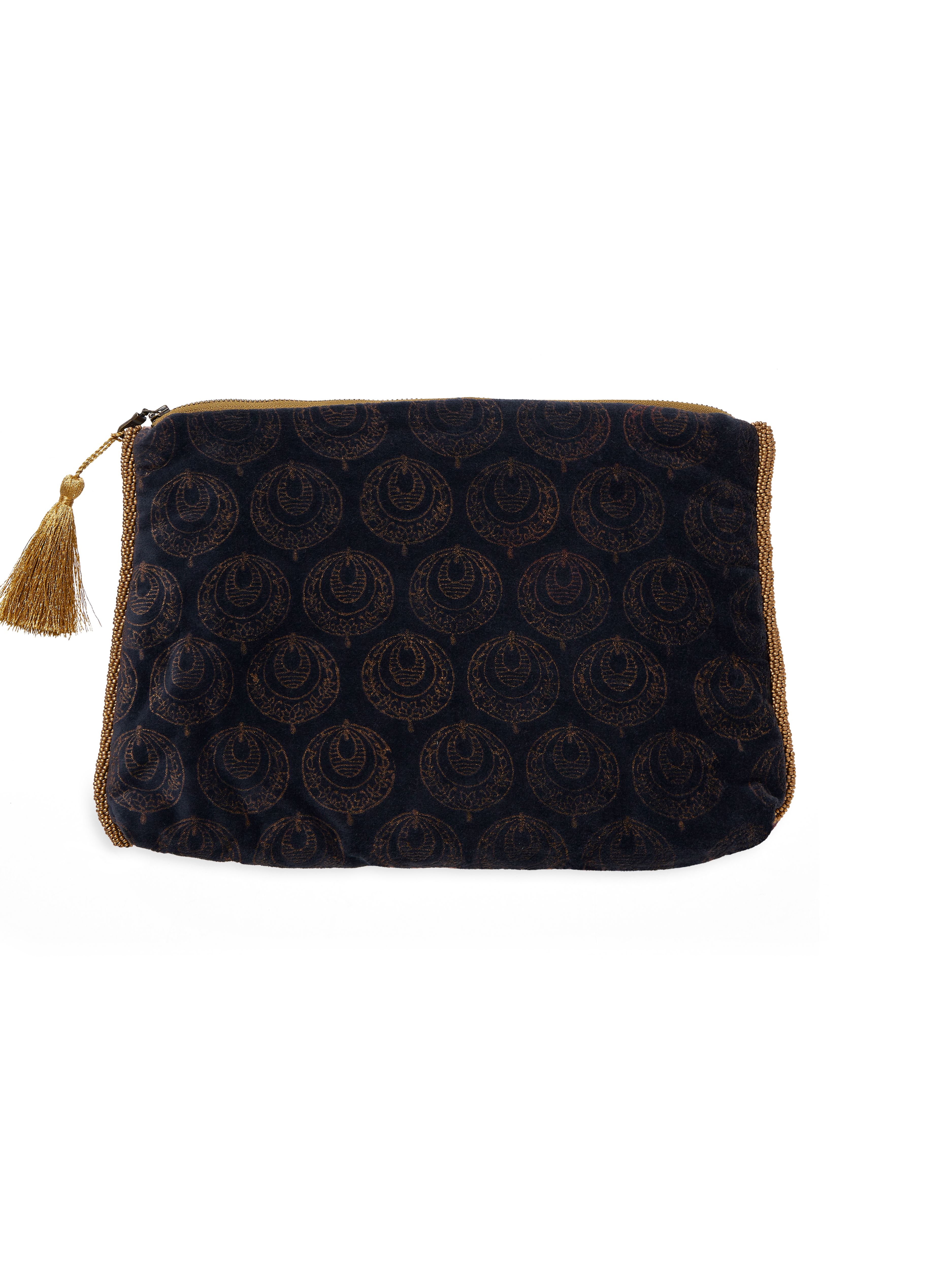 Vellore Medium Cotton Velvet Pouch Peacock