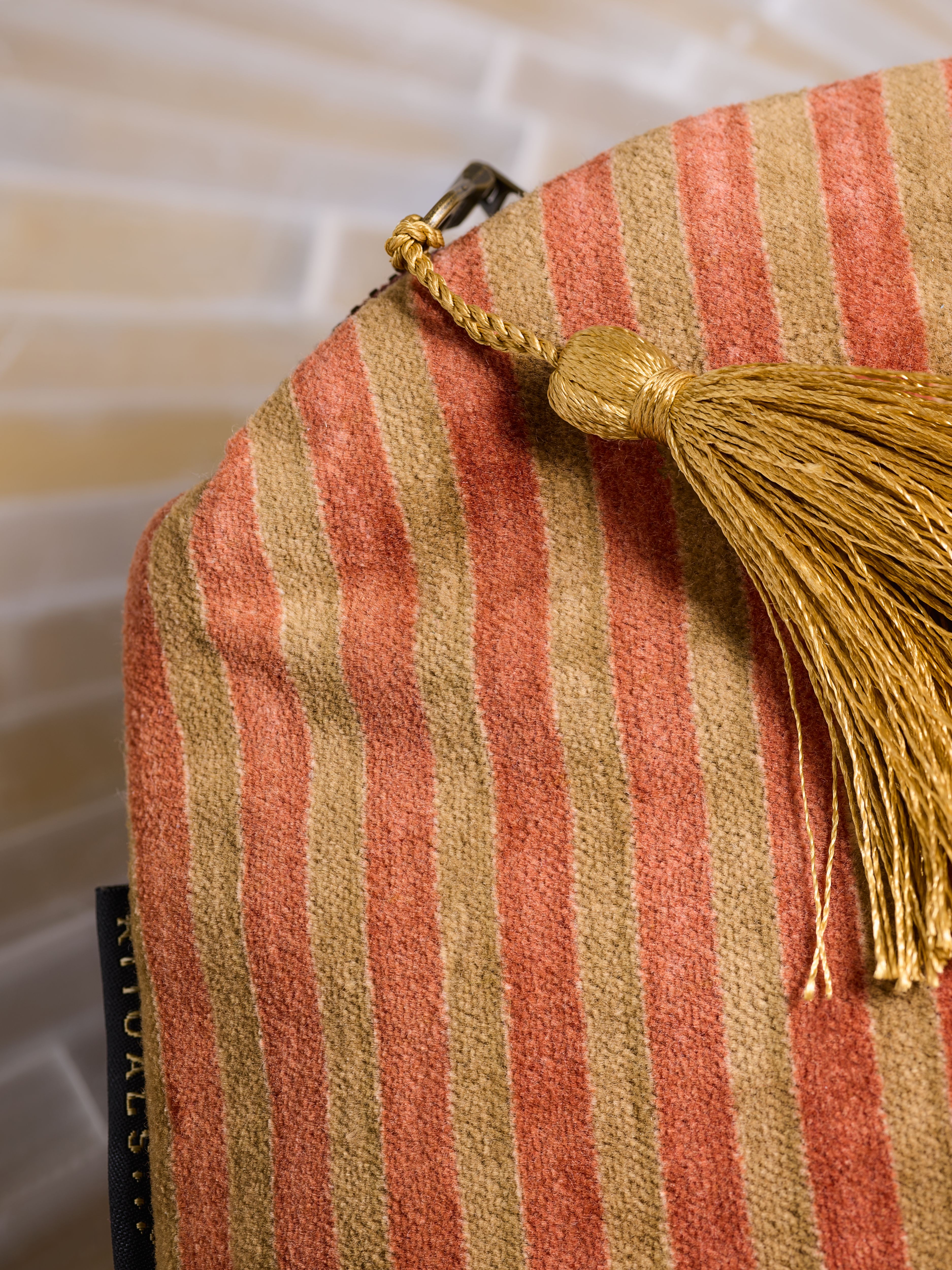 Vellore Small Cotton Velvet Pouch Sand Stripe Lifestyle with Product Elements
