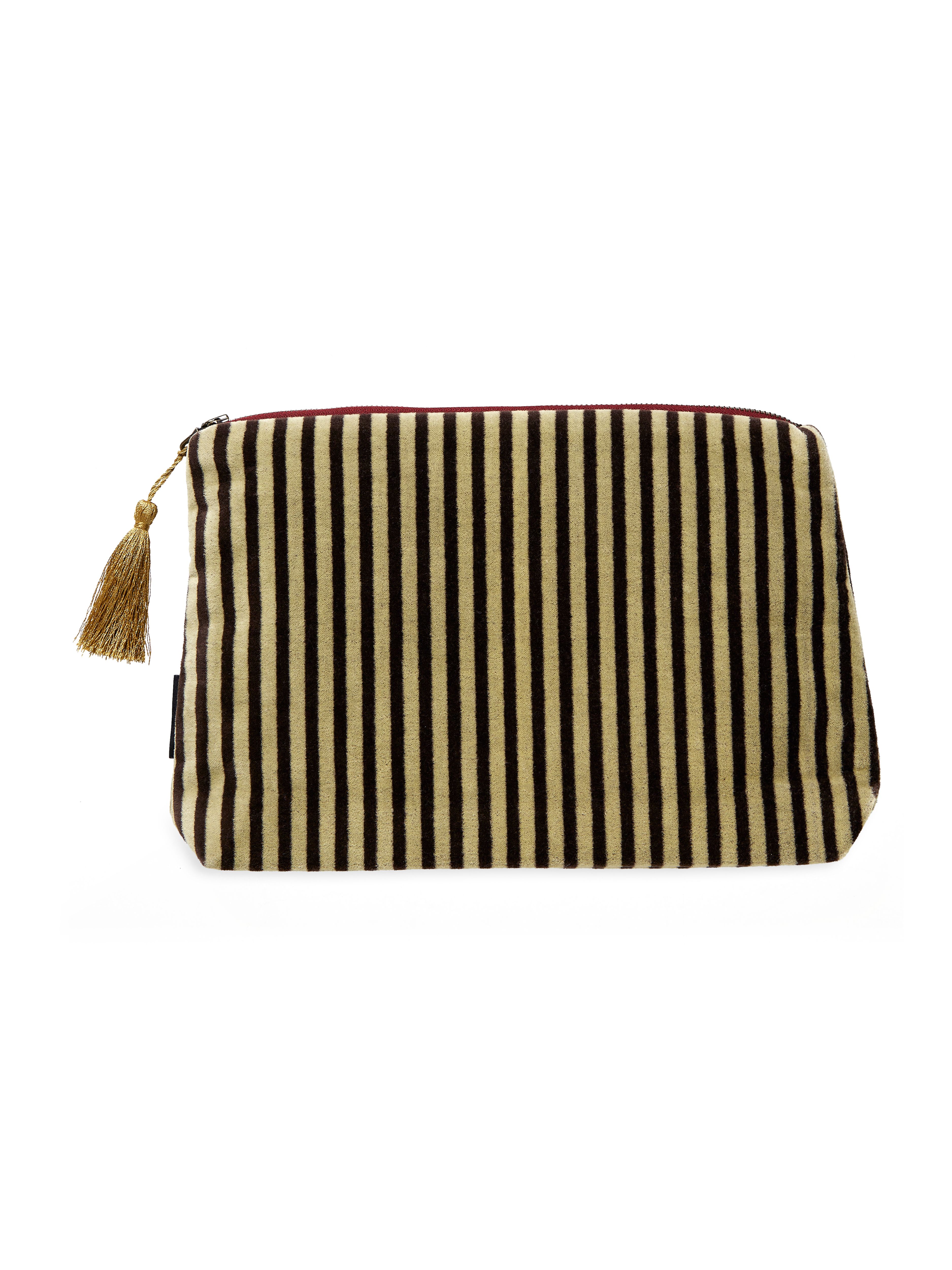 Vellore Medium Cotton Velvet Pouch Jade Green Stripe