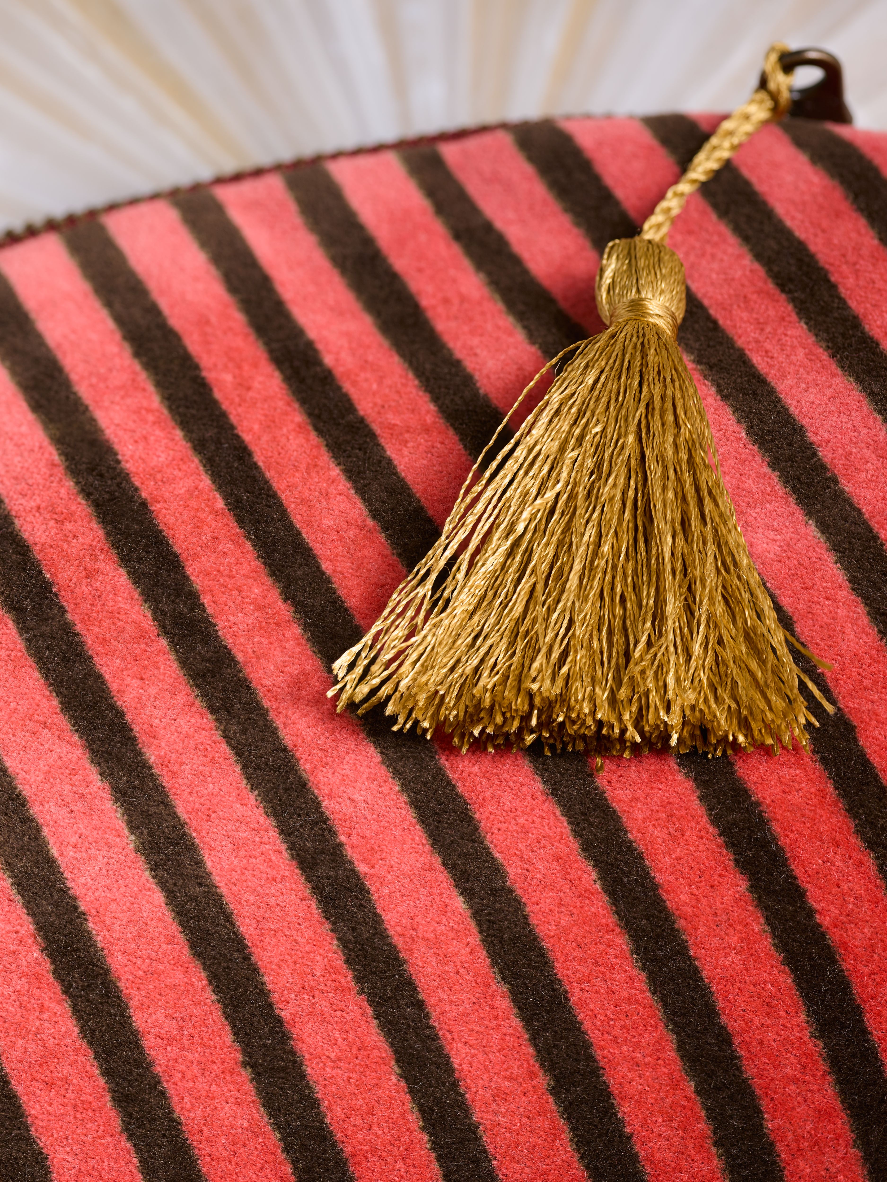 Vellore Small Cotton Velvet Pouch Vintage Pink Stripe Lifestyle with Product Elements