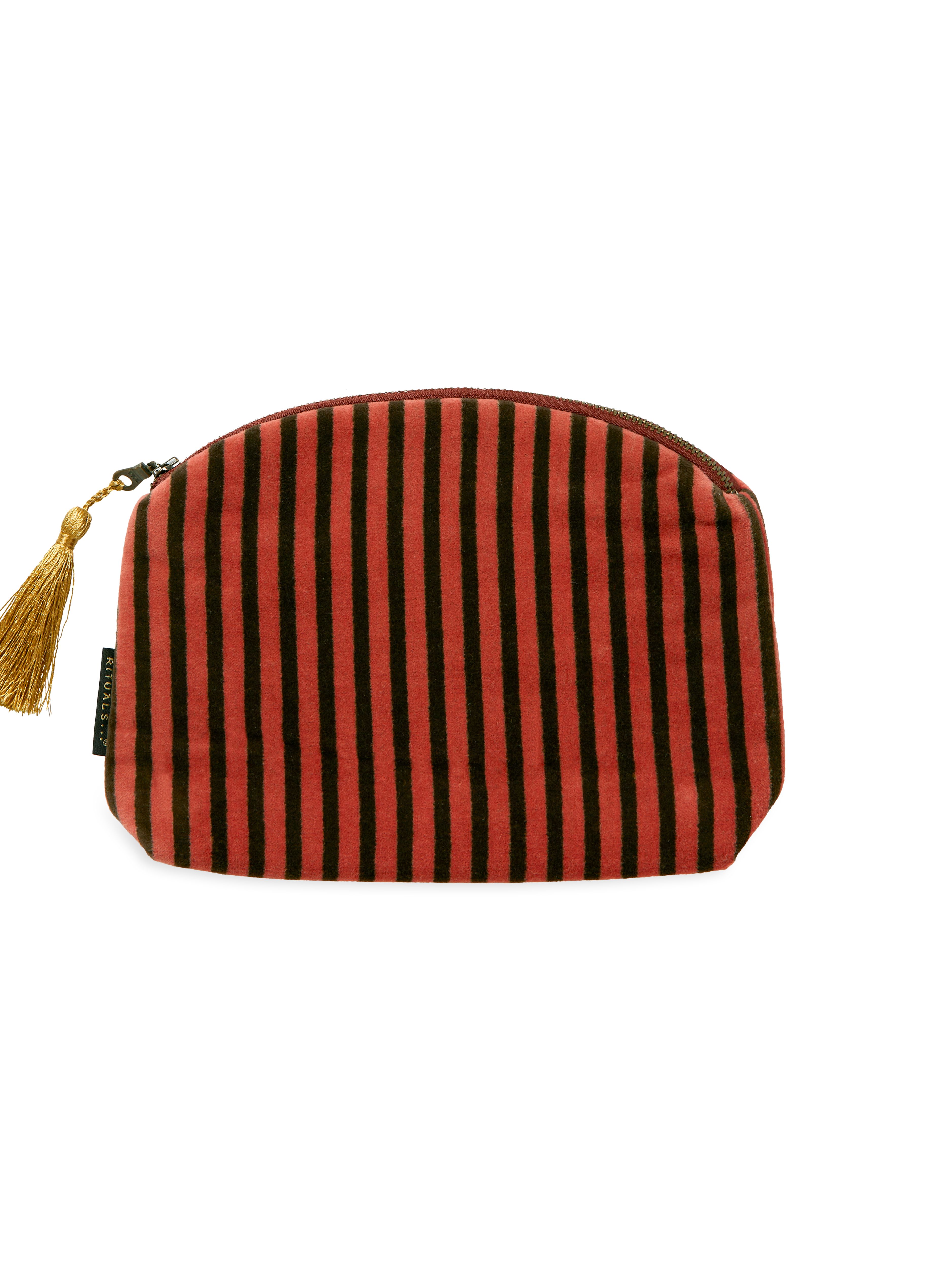 Vellore Small Cotton Velvet Pouch Vintage Pink Stripe
