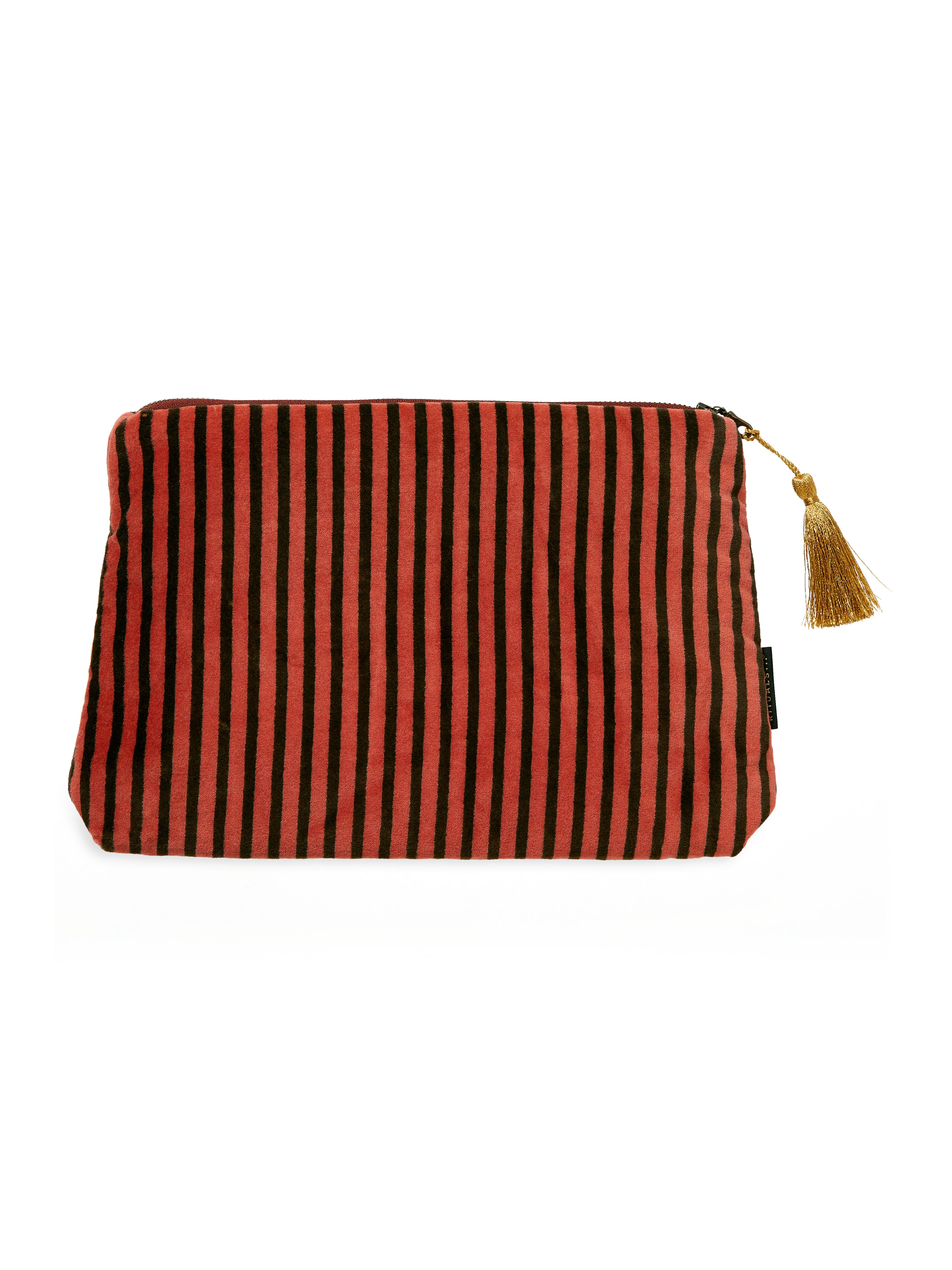Vellore Medium Cotton Velvet Pouch Vintage Pink Stripe
