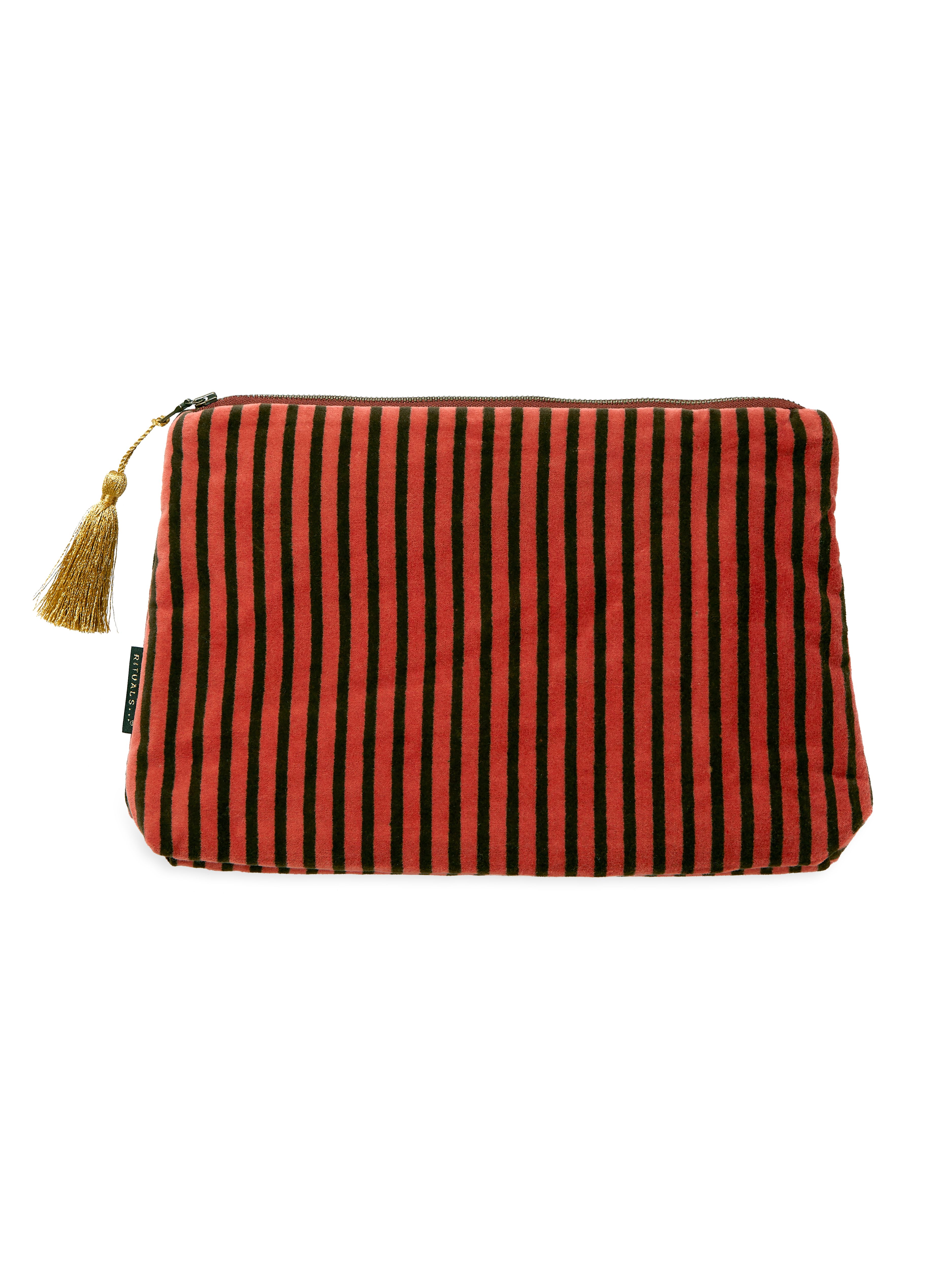 Vellore Medium Cotton Velvet Pouch Vintage Pink Stripe