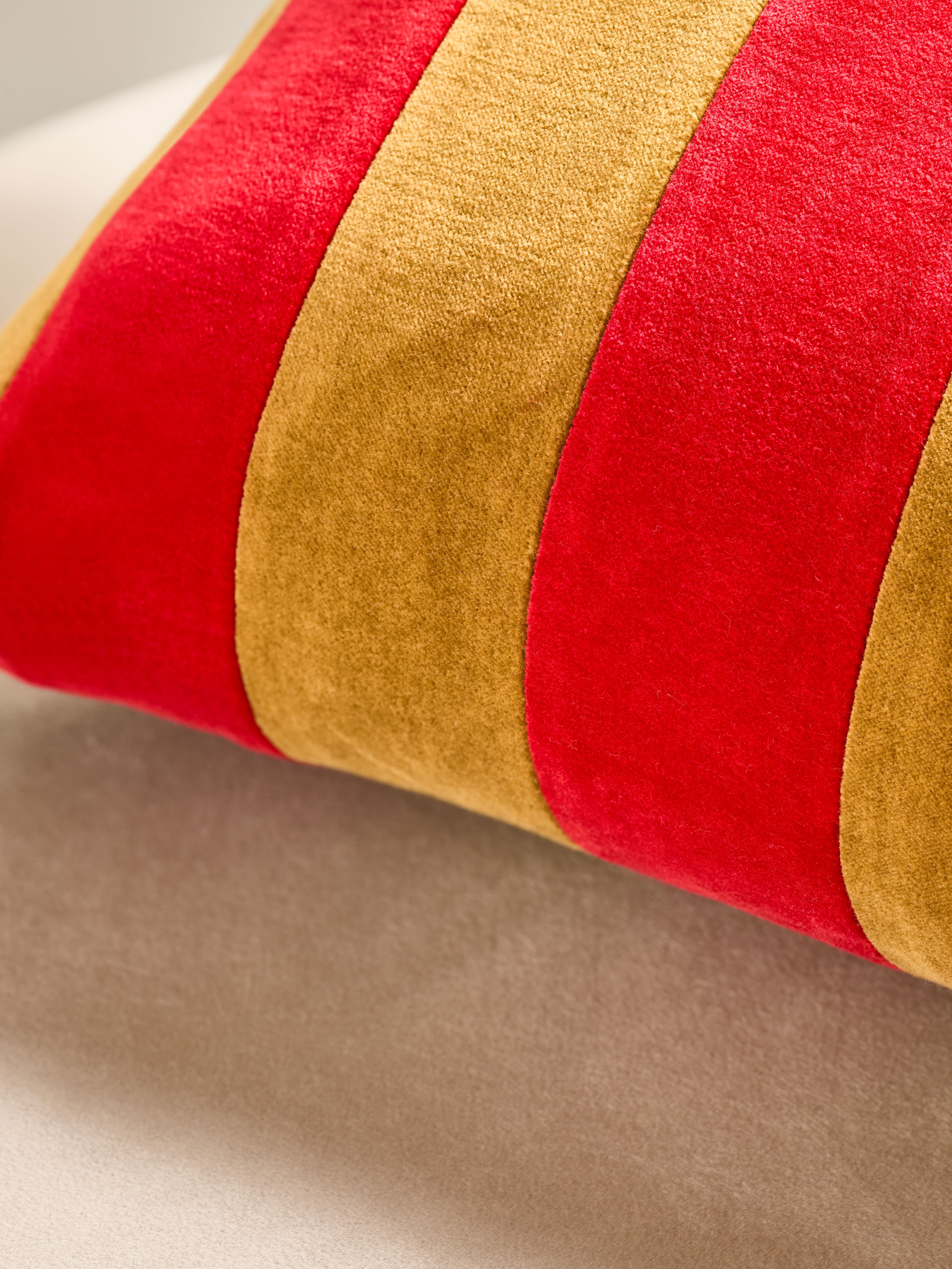 Vellore Cushion Cover Red Stripes 50 x 30cm Lifestyle with Product Elements