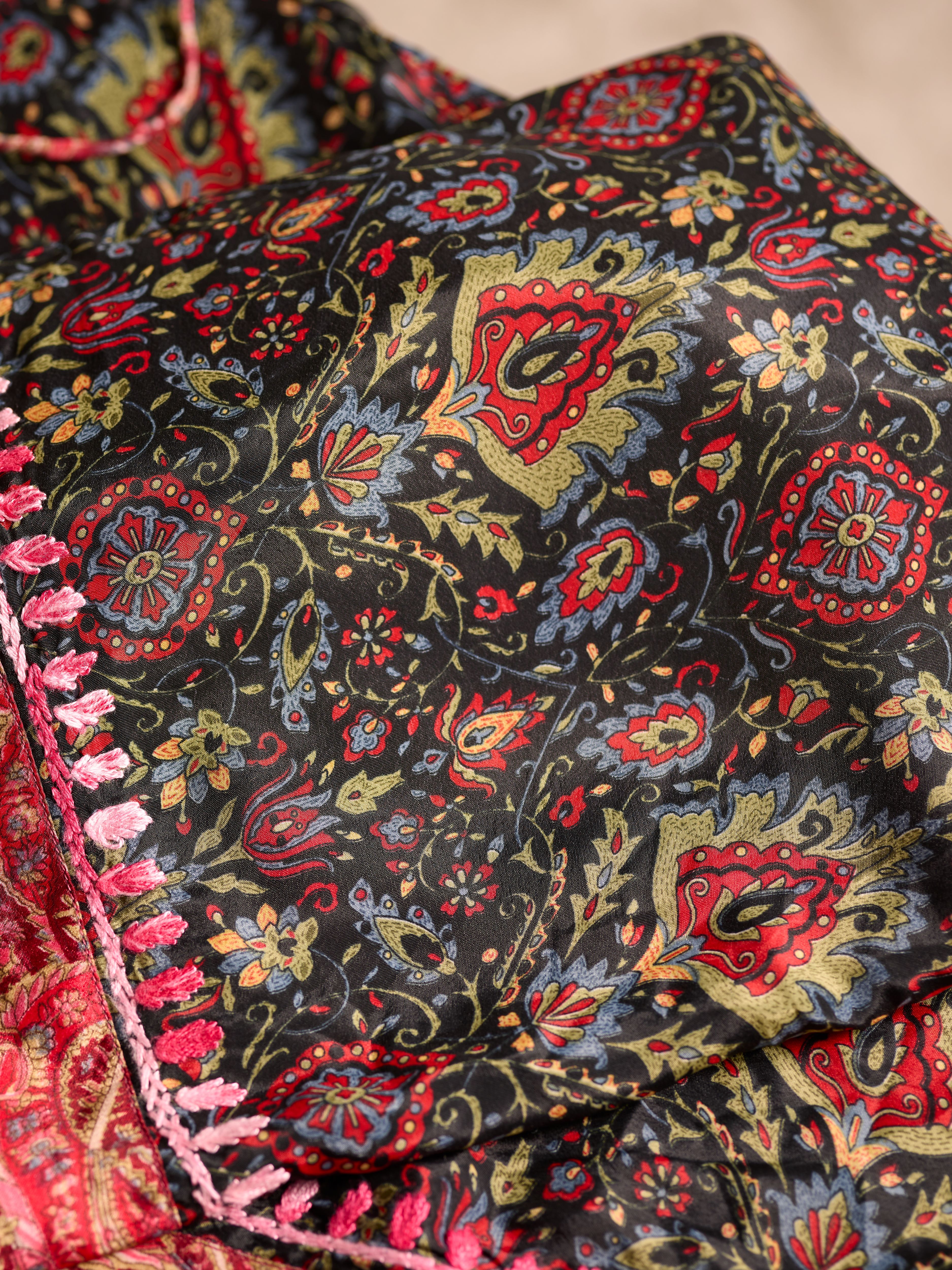 Jaypur Saree Kimono Pomegranate Long Lifestyle with Product Elements