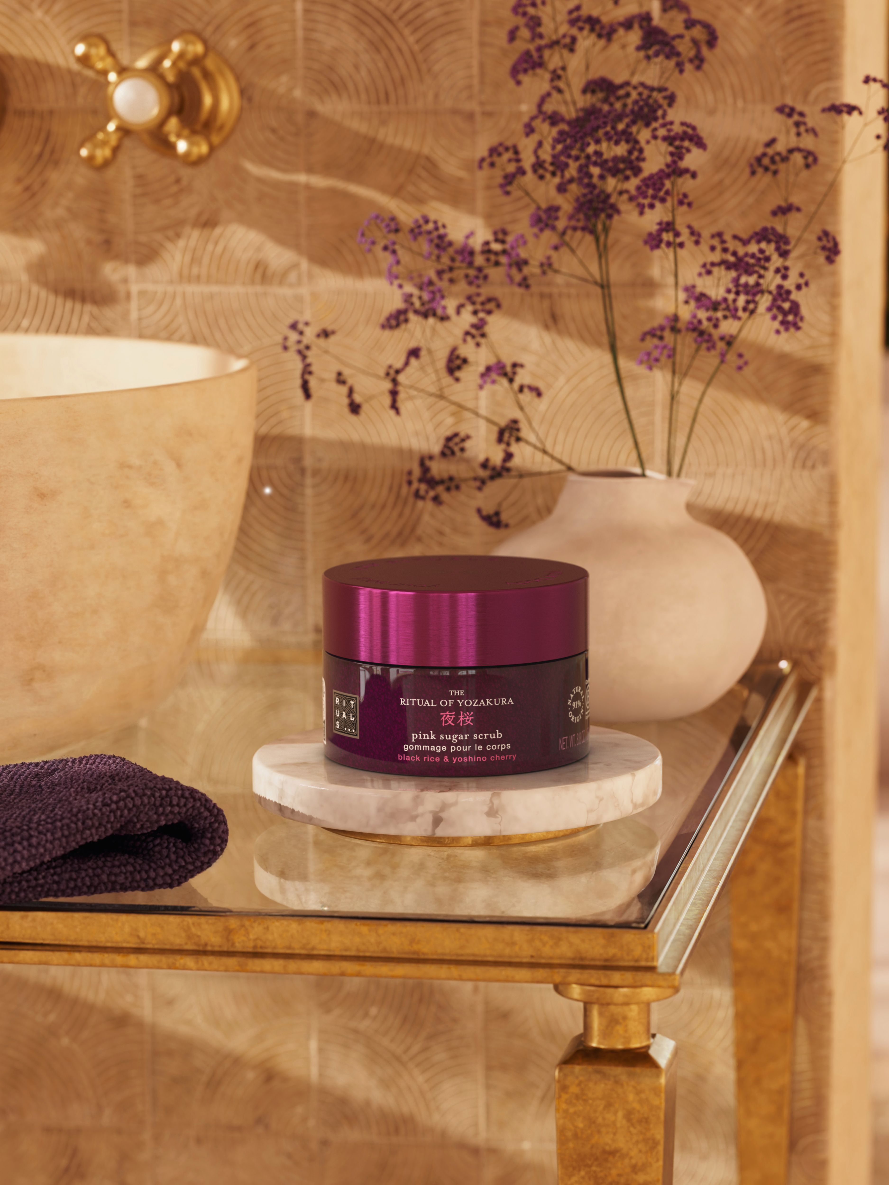 The Ritual of Yozakura Pink Sugar Scrub Lifestyle with Product