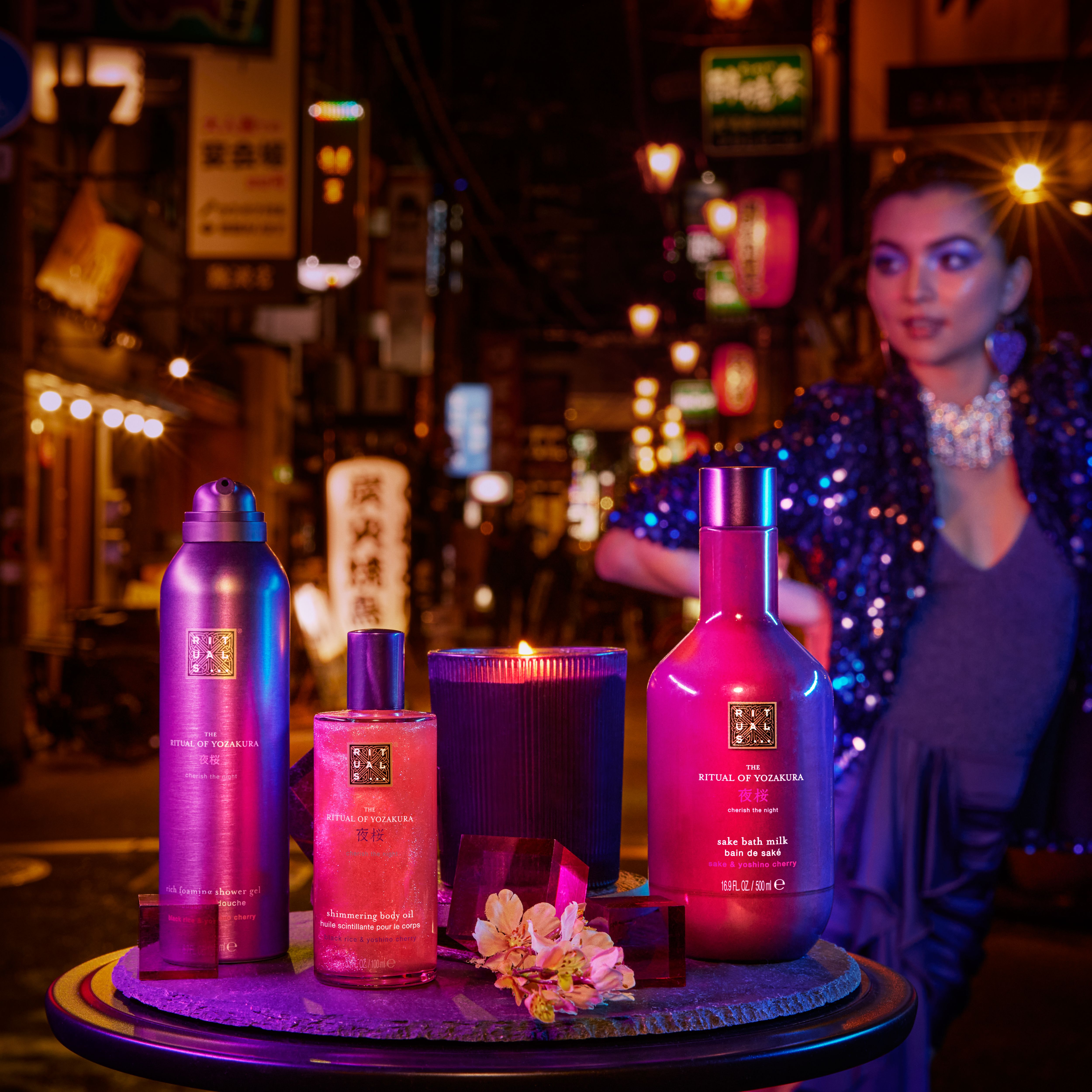 The Ritual of Yozakura Sake Bath Milk Lifestyle with Model and Packshot