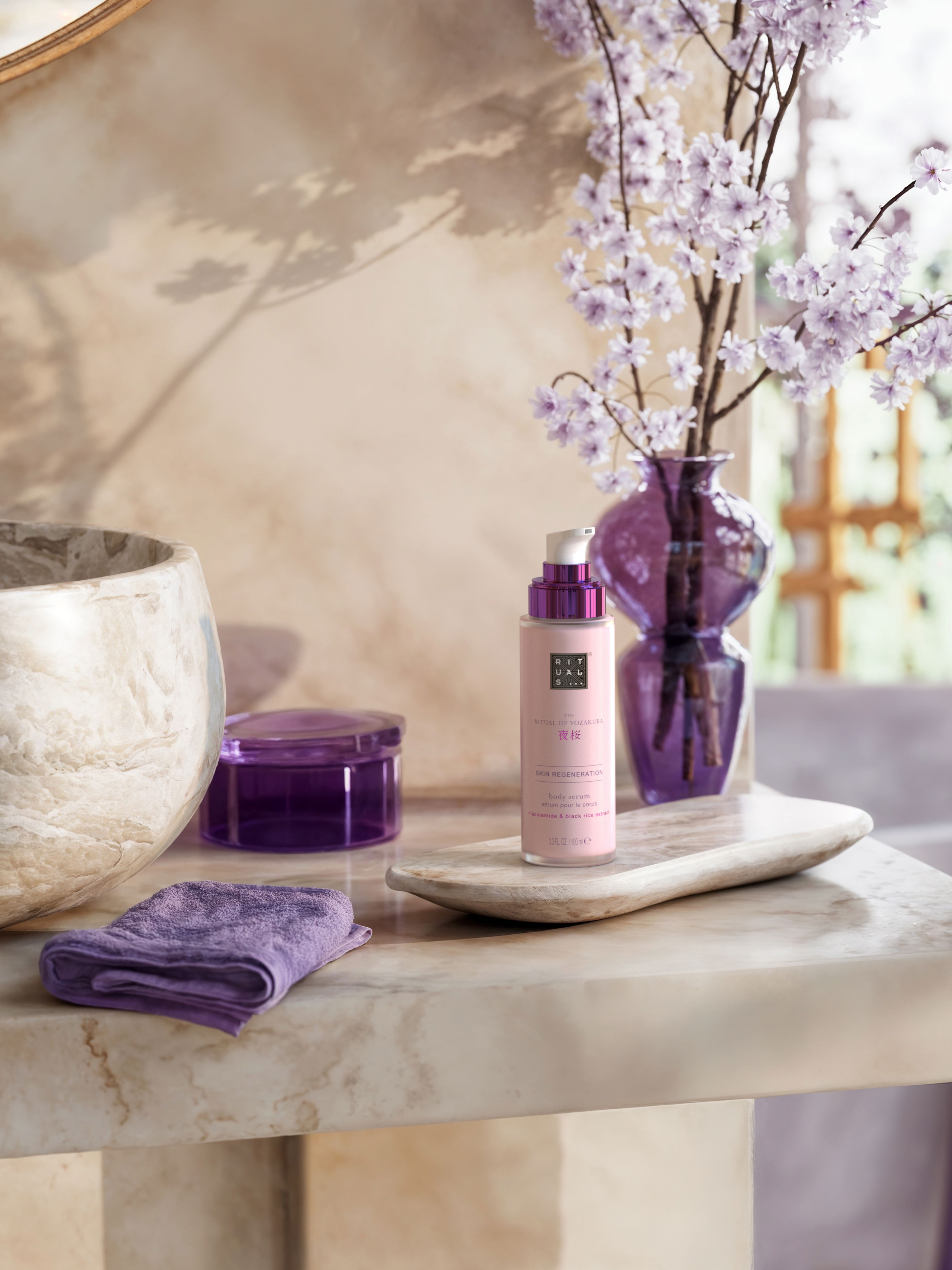 The Ritual of Yozakura Body Serum Lifestyle with Product