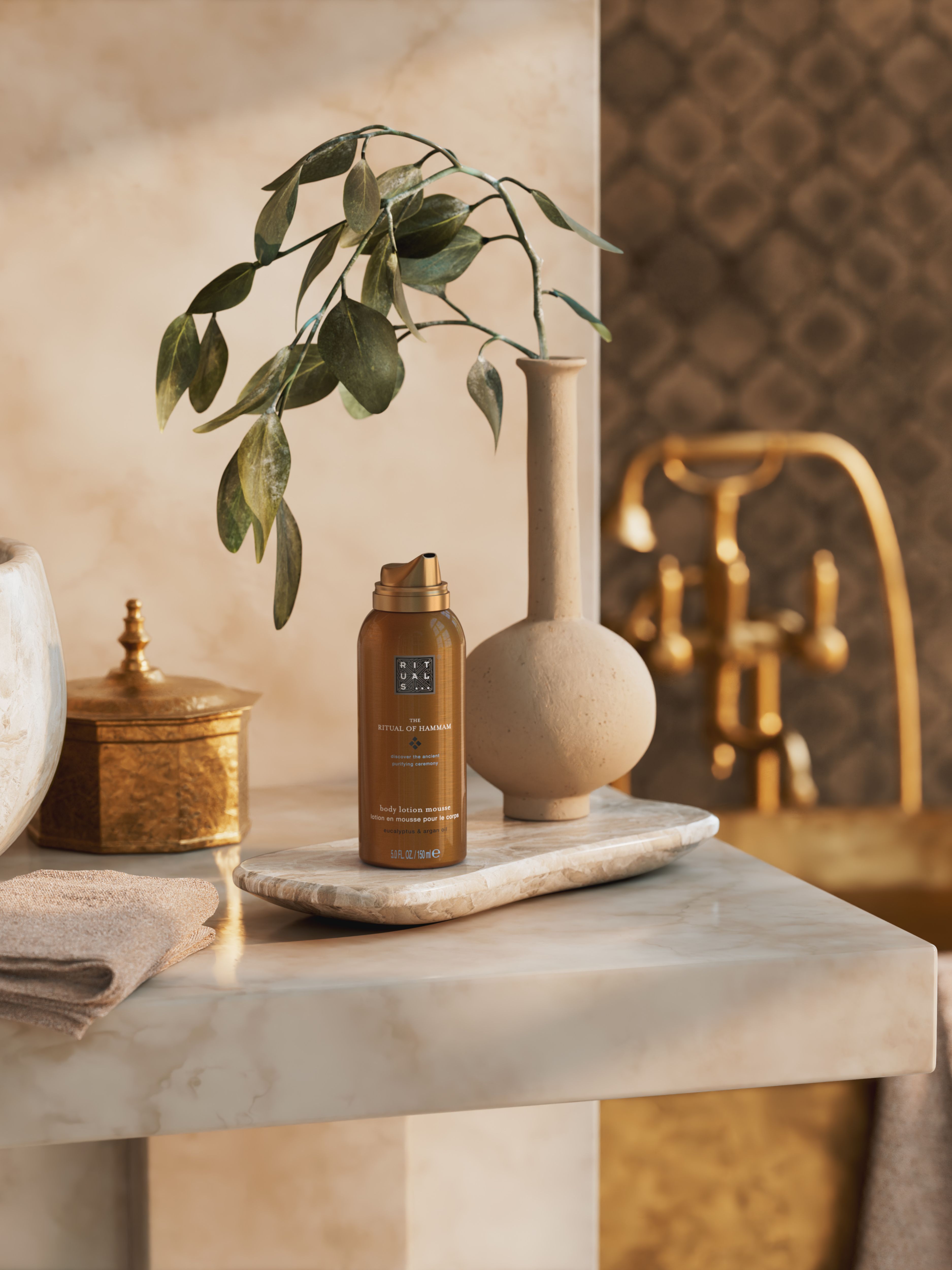 The Ritual of Hammam Body Lotion Mousse Lifestyle with Product