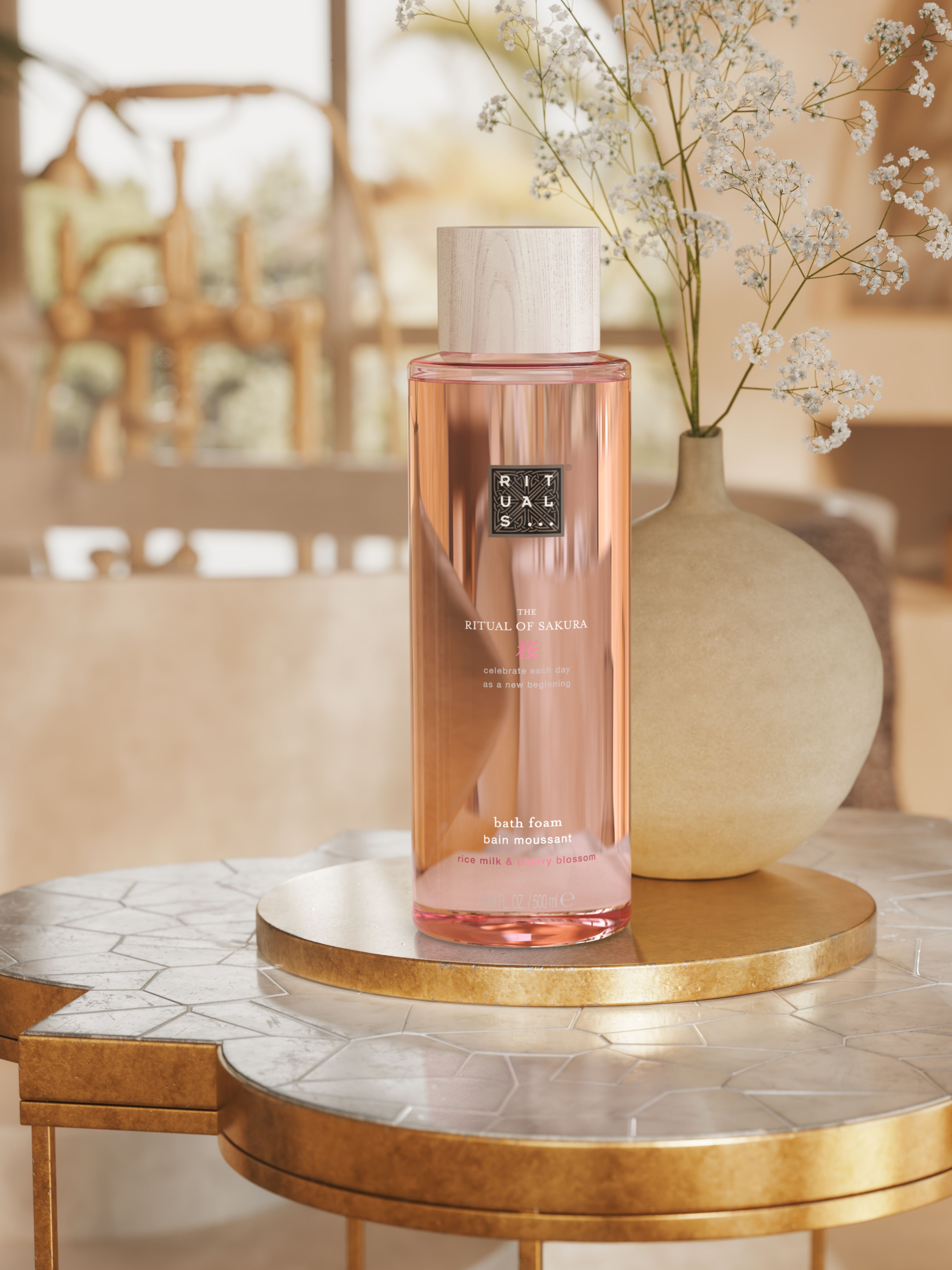 The Ritual of Sakura Bath Foam Lifestyle with Product