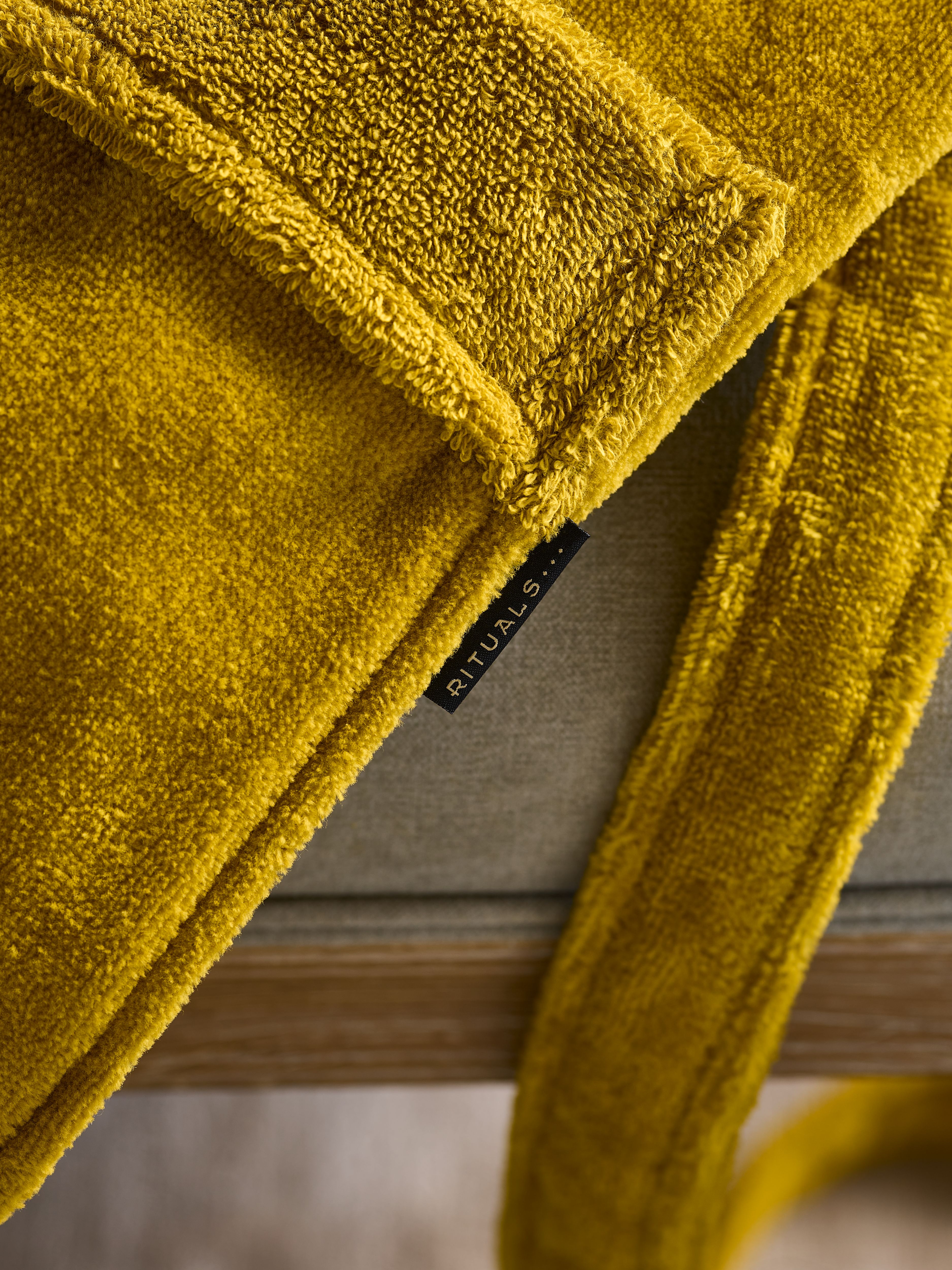 Super Smooth Cotton Bathrobe Women Mustard L Lifestyle with Product Elements