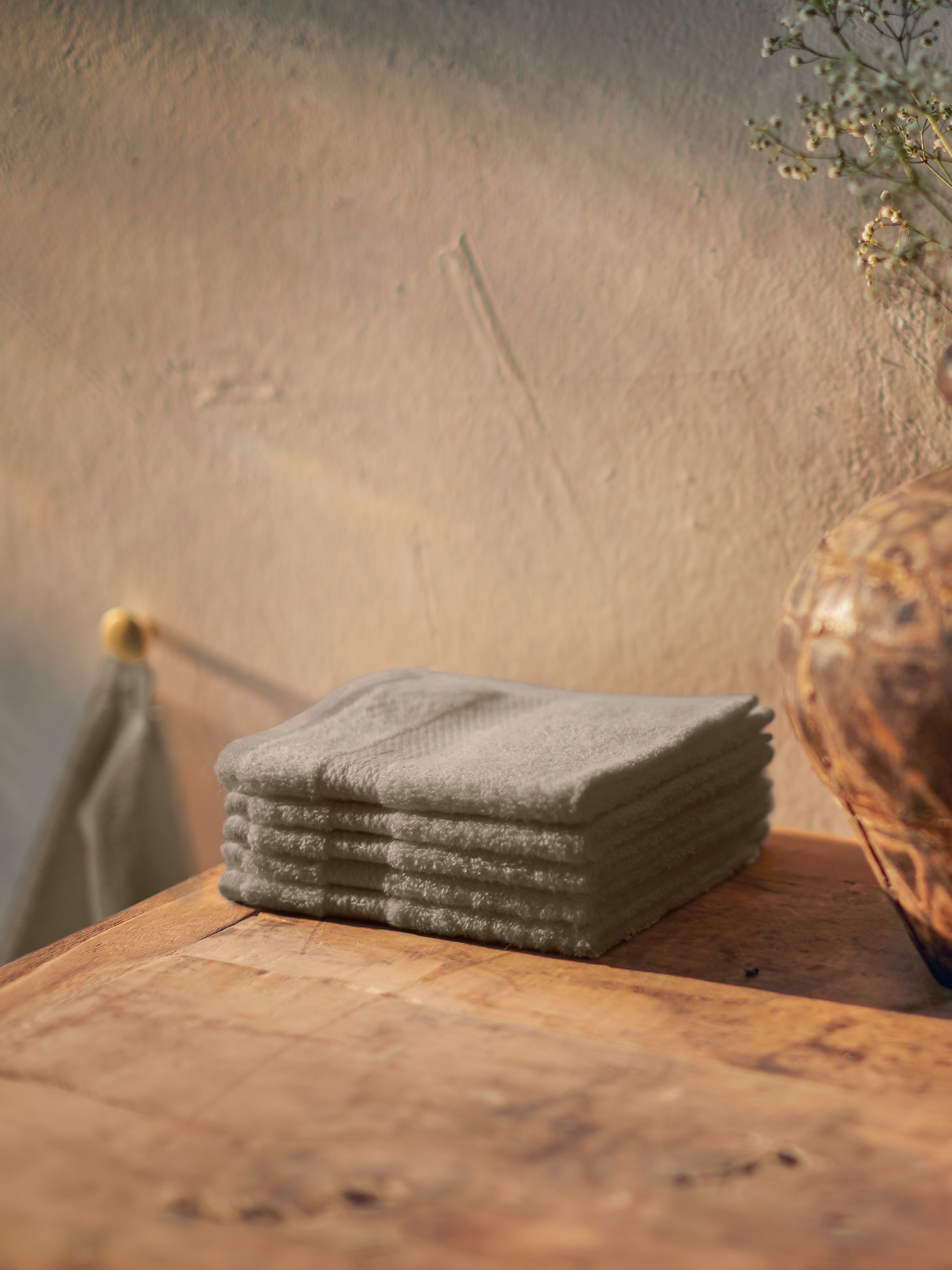 Super Smooth Cotton Guest Towel 30x30cm Sand Lifestyle with Product