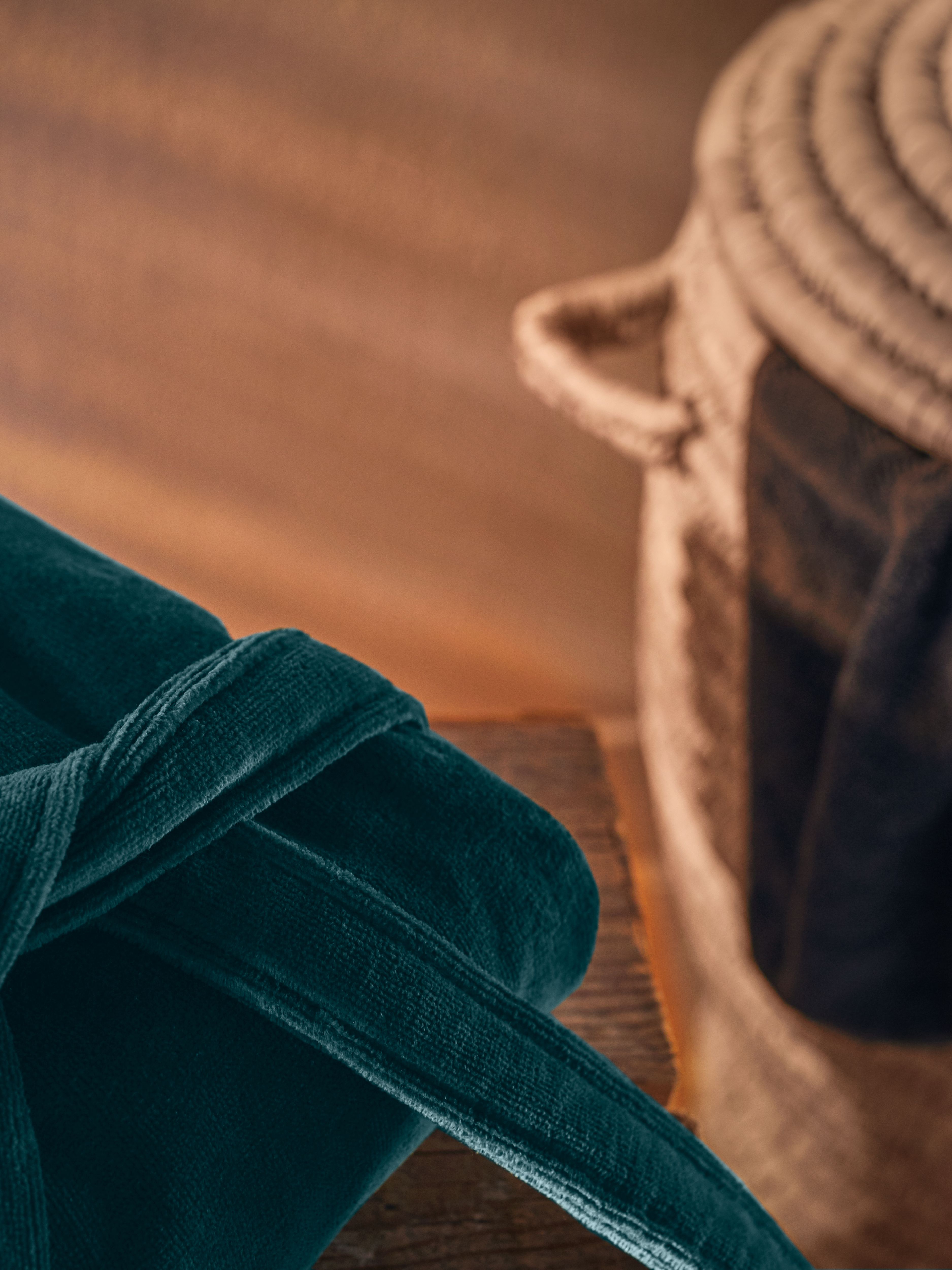 Super Smooth Cotton Bathrobe Women Petrol S Lifestyle with Product Elements