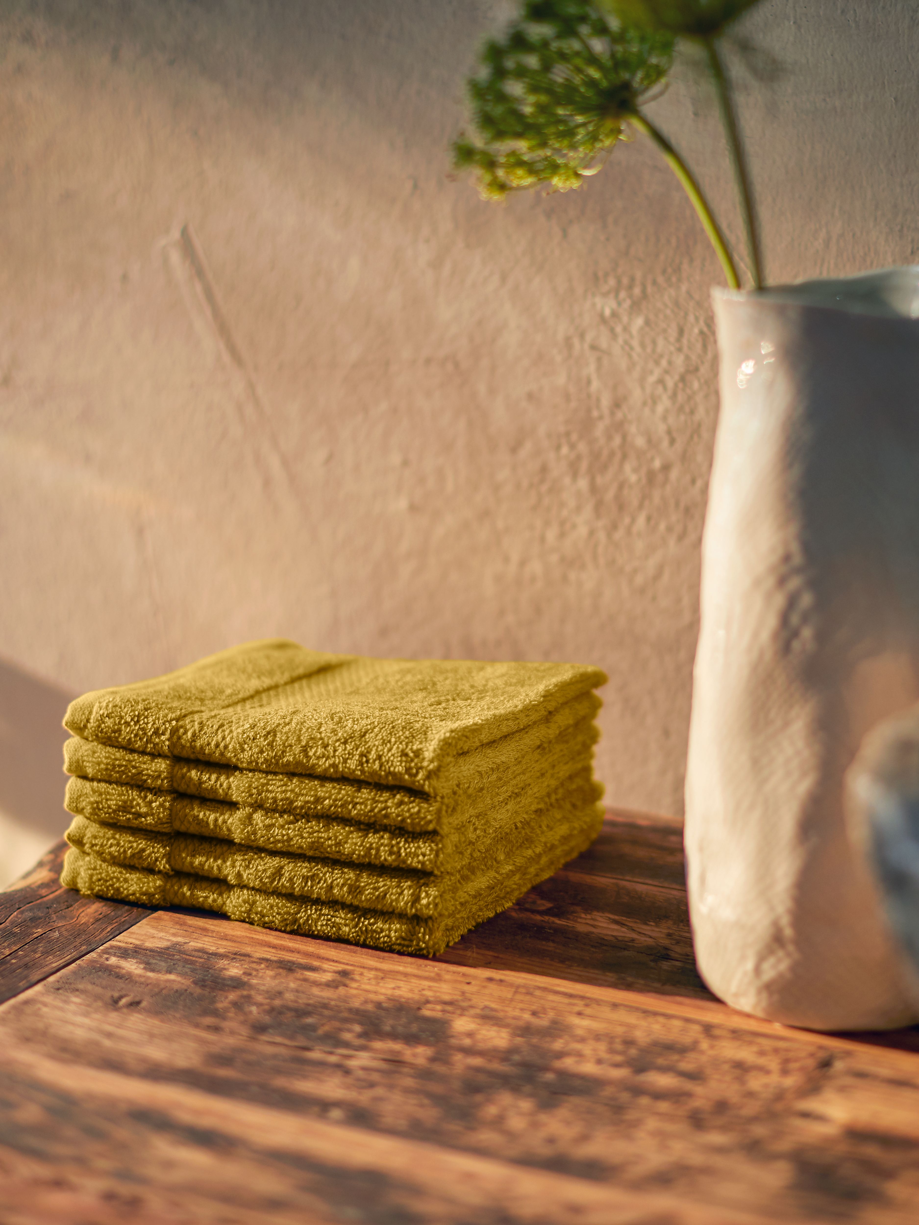Super Smooth Cotton Guest Towel 30x30cm Mustard Lifestyle with Product