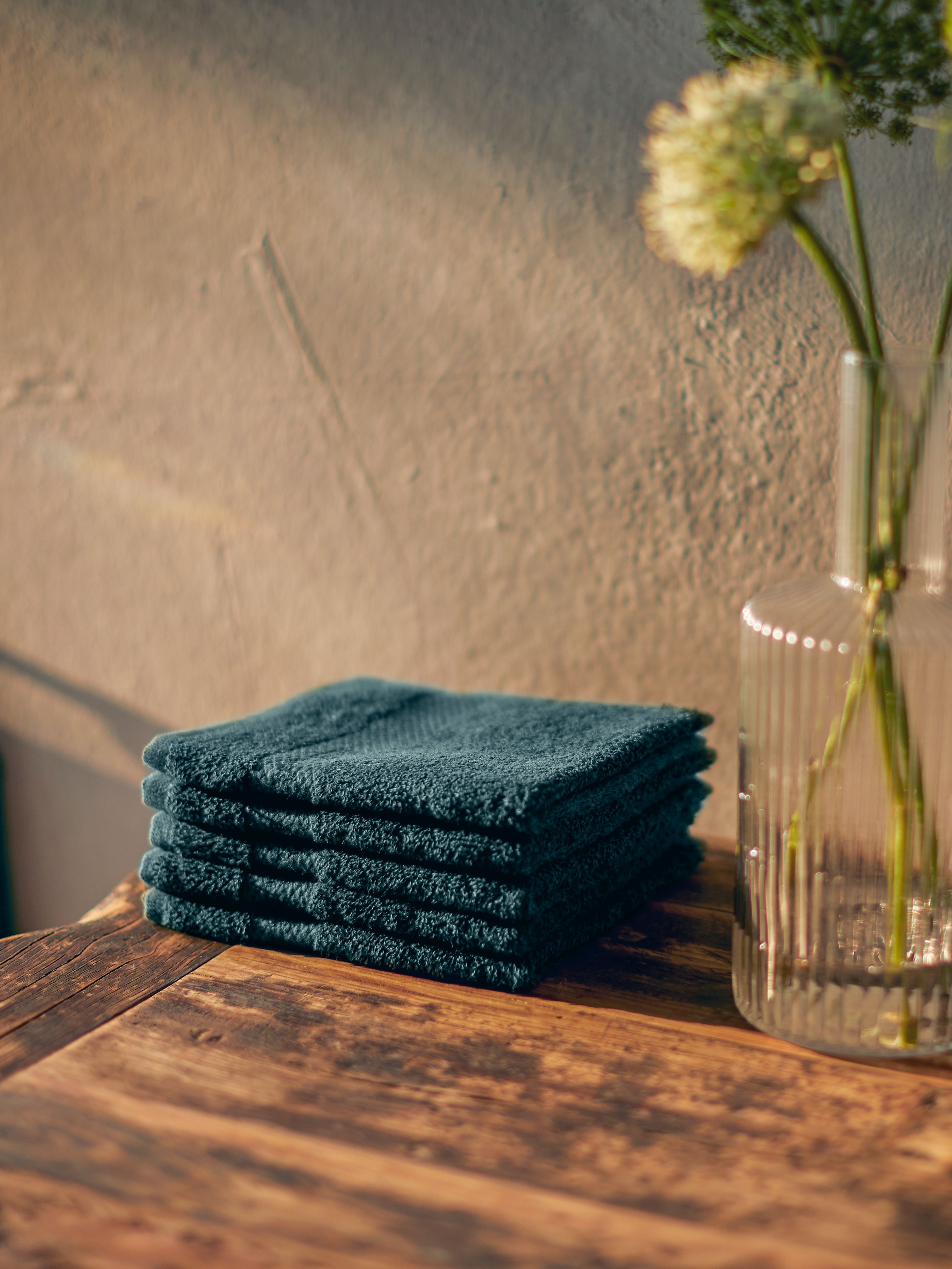 Super Smooth Cotton Guest Towel 30x30cm Petrol Lifestyle with Product