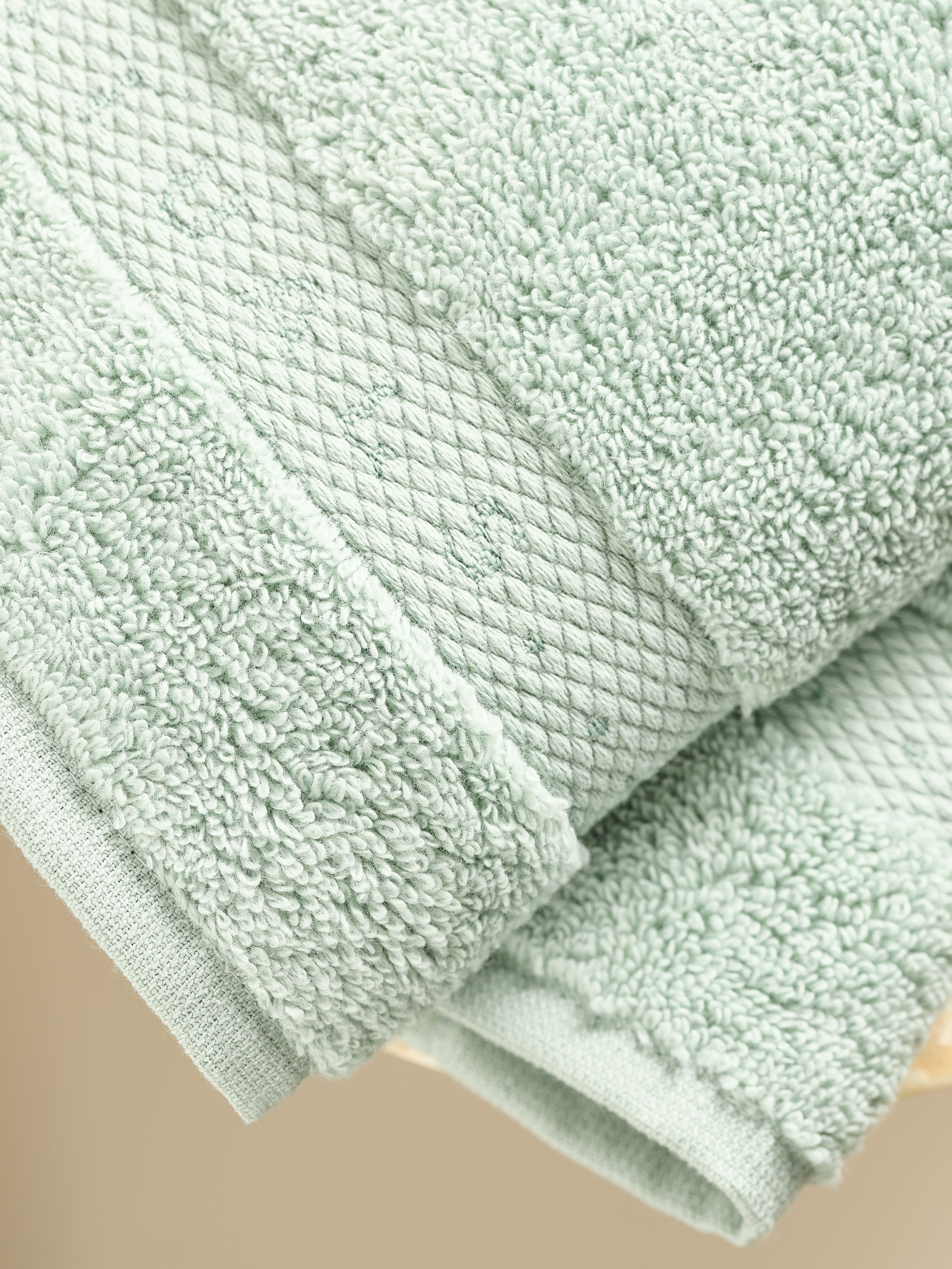Super Smooth Cotton Guest Towel 30x30cm Misty Jade Lifestyle with Product Elements
