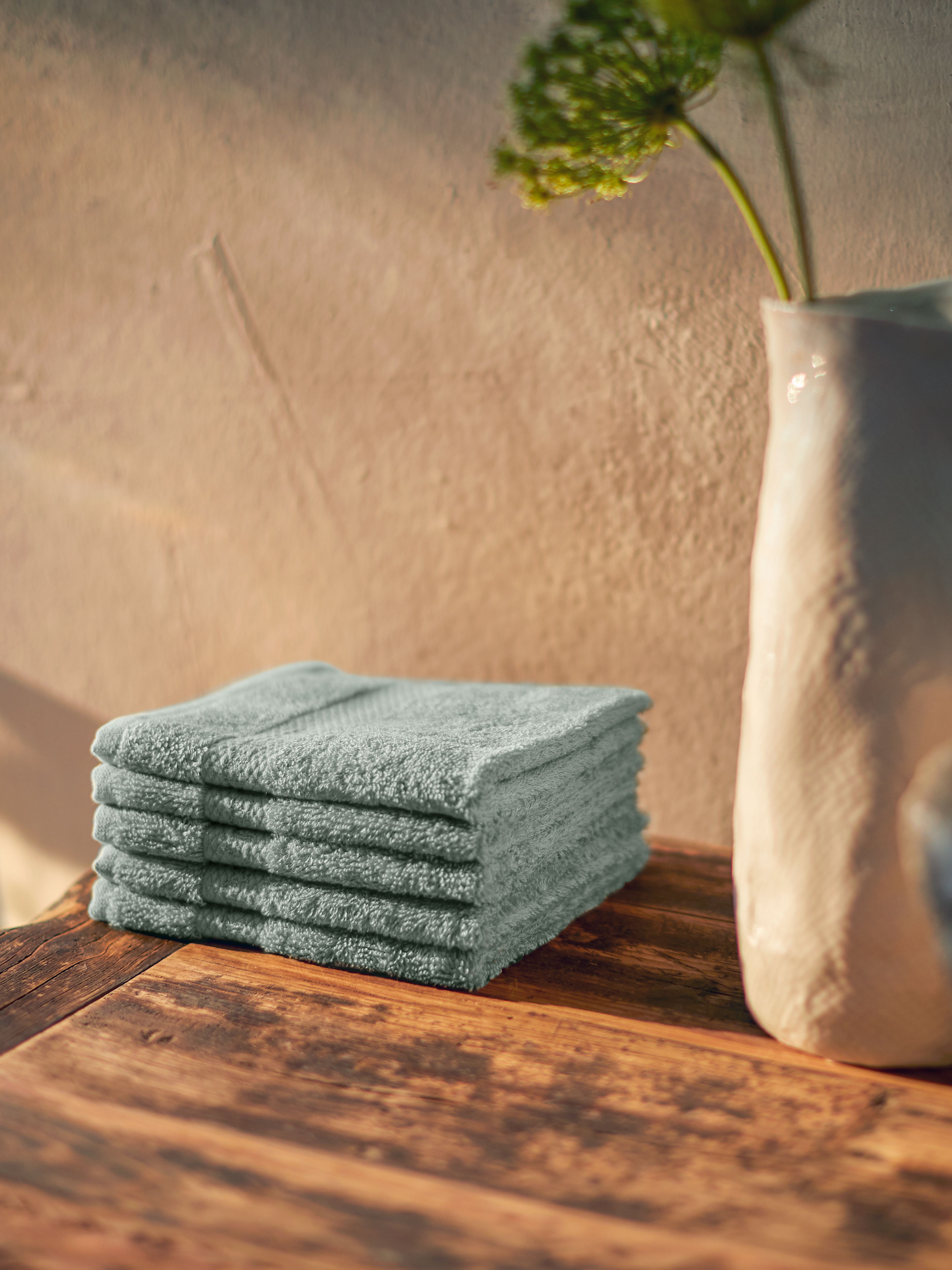Super Smooth Cotton Guest Towel 30x30cm Misty Jade Lifestyle with Product