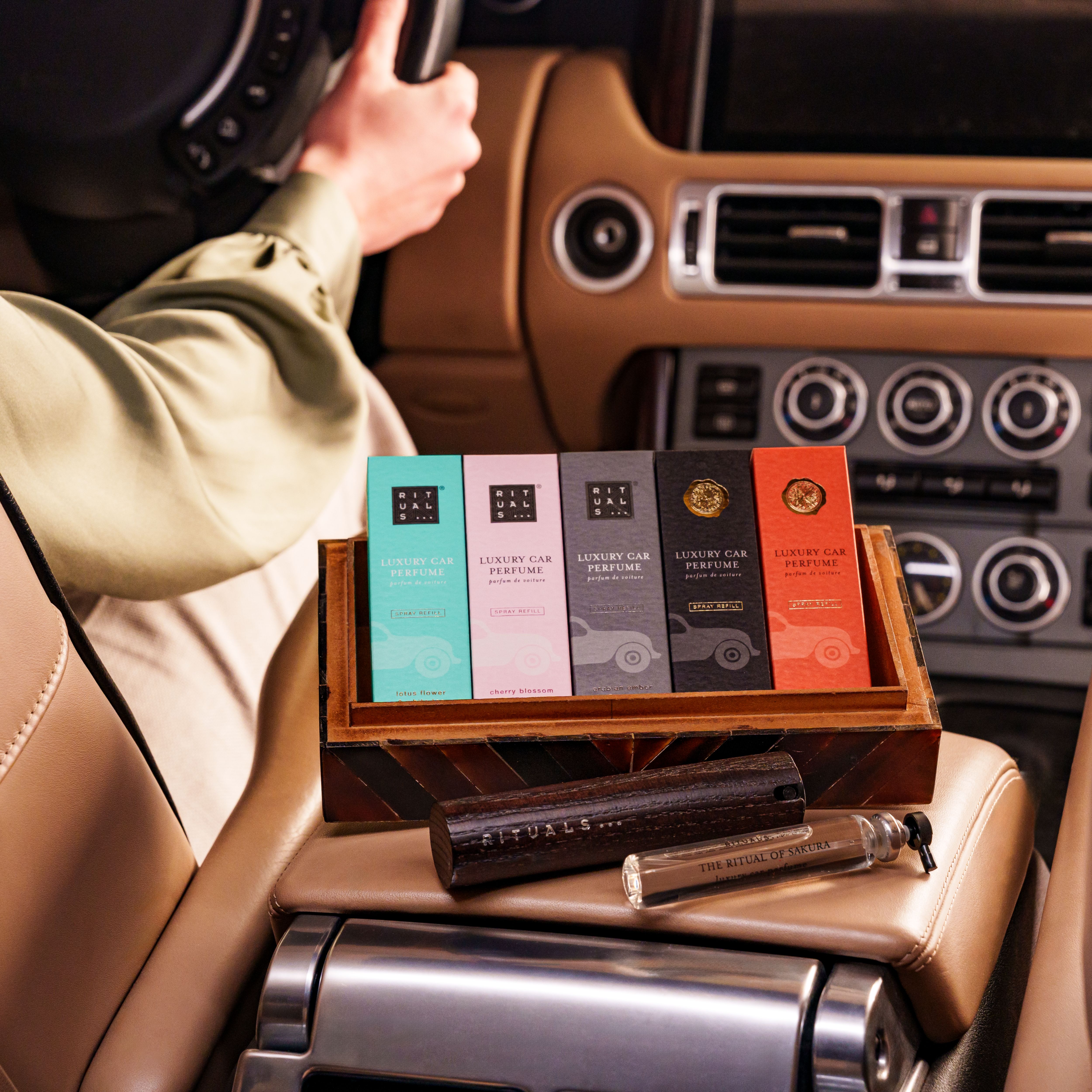 The Ritual of Sakura Car Perfume Lifestyle with Model and Packshot