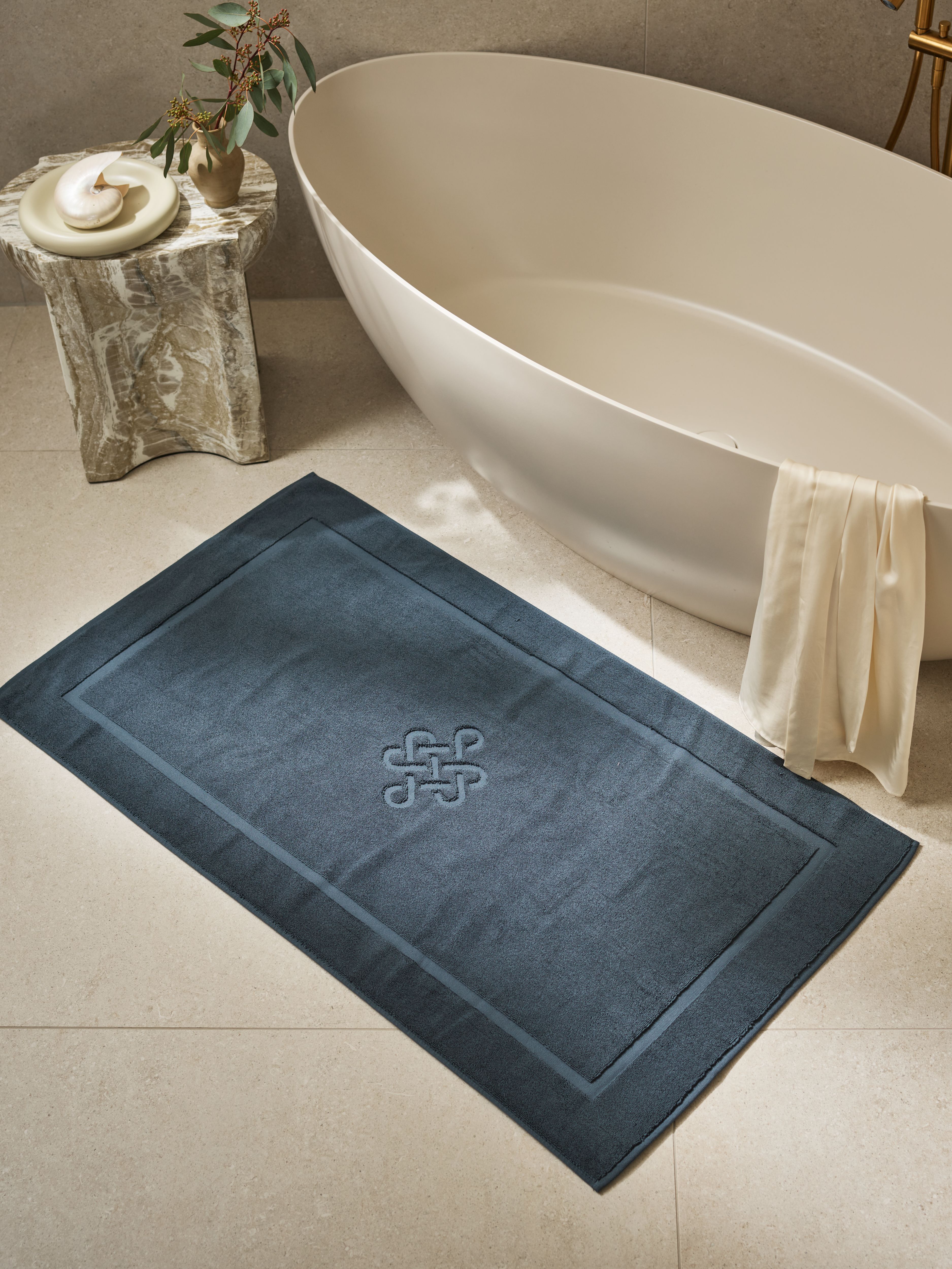 Super Smooth Cotton Bath Mat 70x120cm Petrol Lifestyle with Product