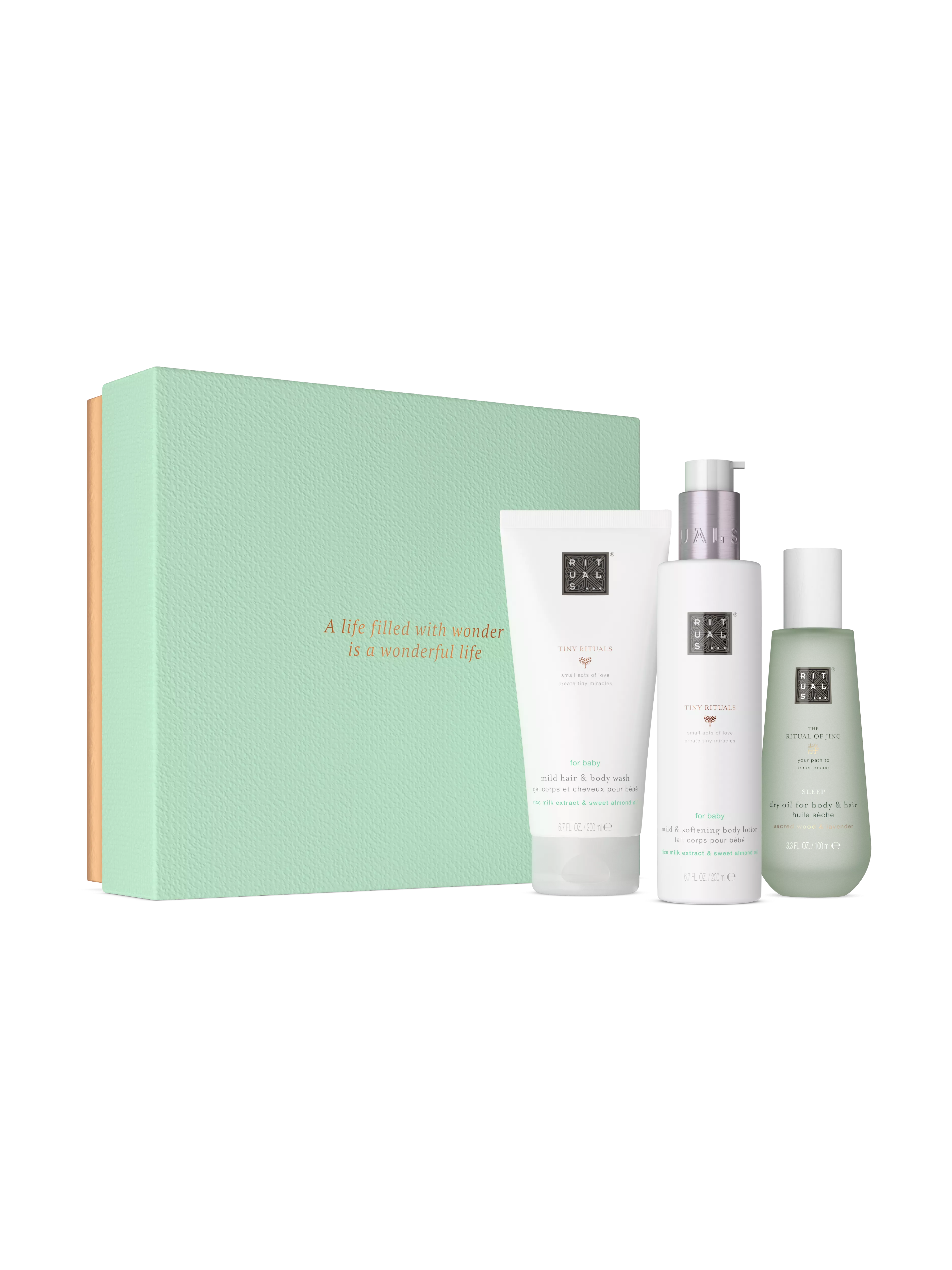 huile sèche pour le corps et les cheveux 100 ml, lait corps pour bébé 200 ml, gel lavant corps et cheveux pour bébé 200 ml, tinyrituals, White, RITUALS