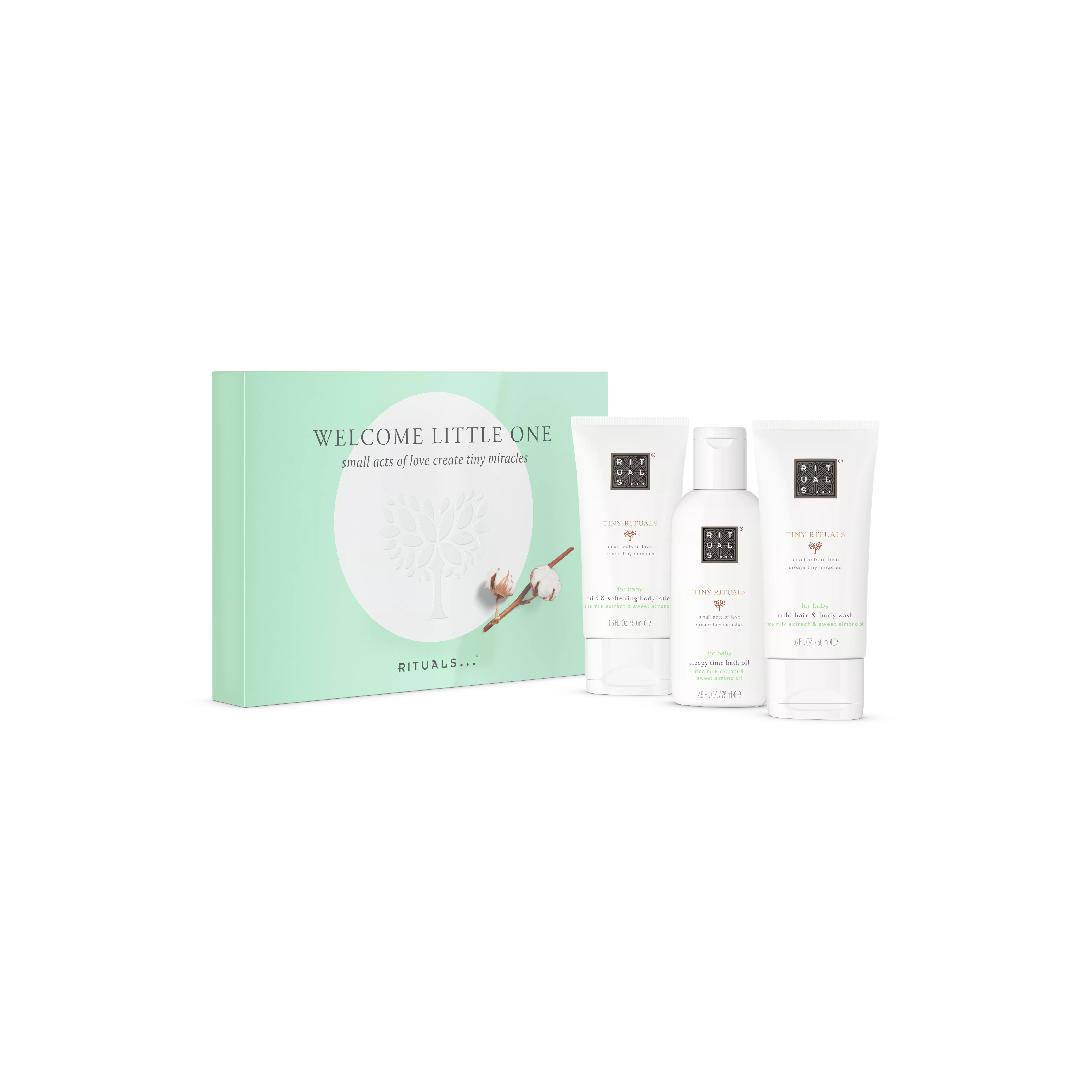 coffret para bebé: gel para cabelo e corpo 50 ml, óleo de banho 75 ml, loção de corpo para bebé 50 ml, tinyrituals, Branco, s gr, RITUALS
