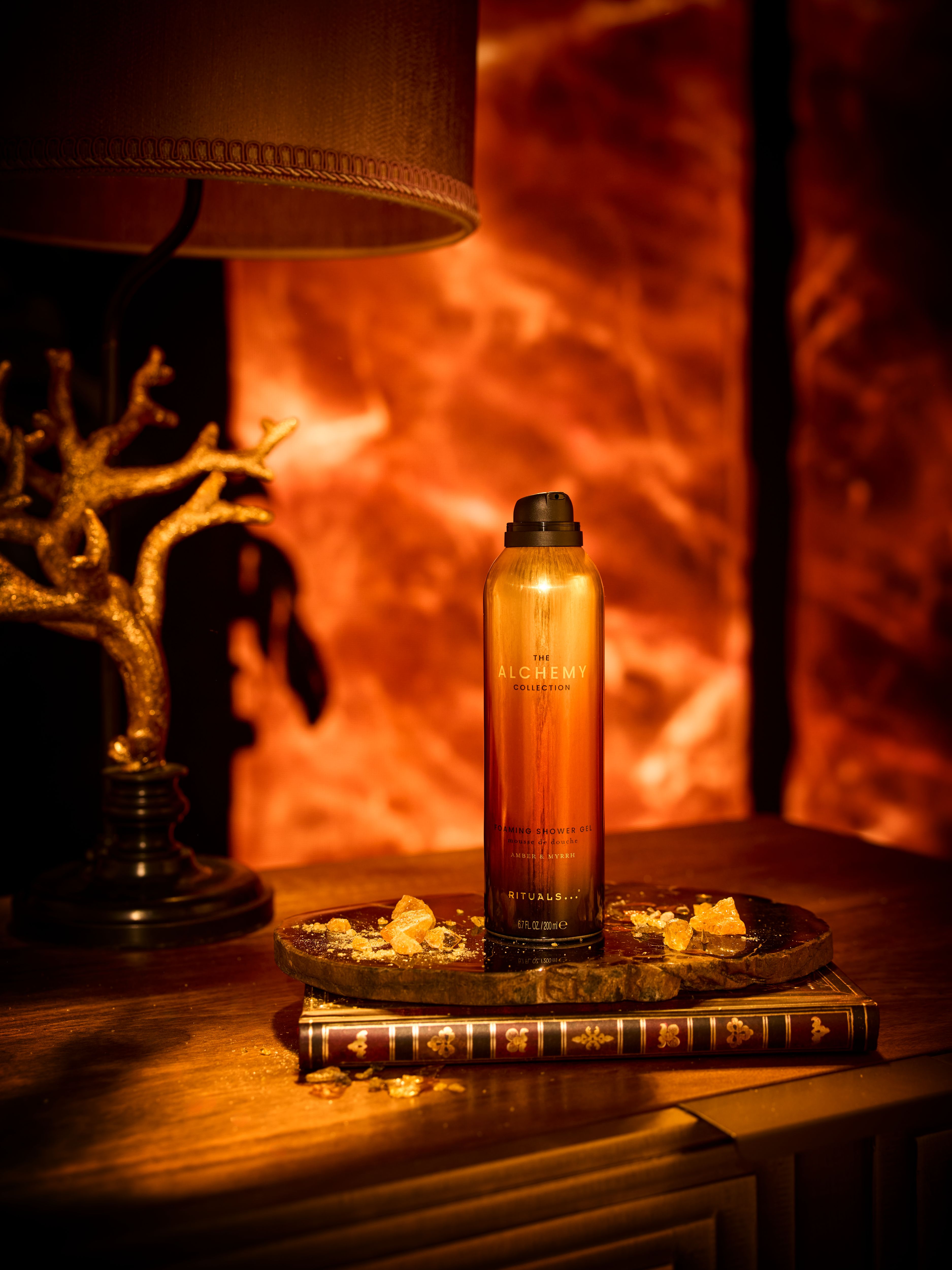 The Alchemy Collection Foaming Shower Gel Lifestyle with Product