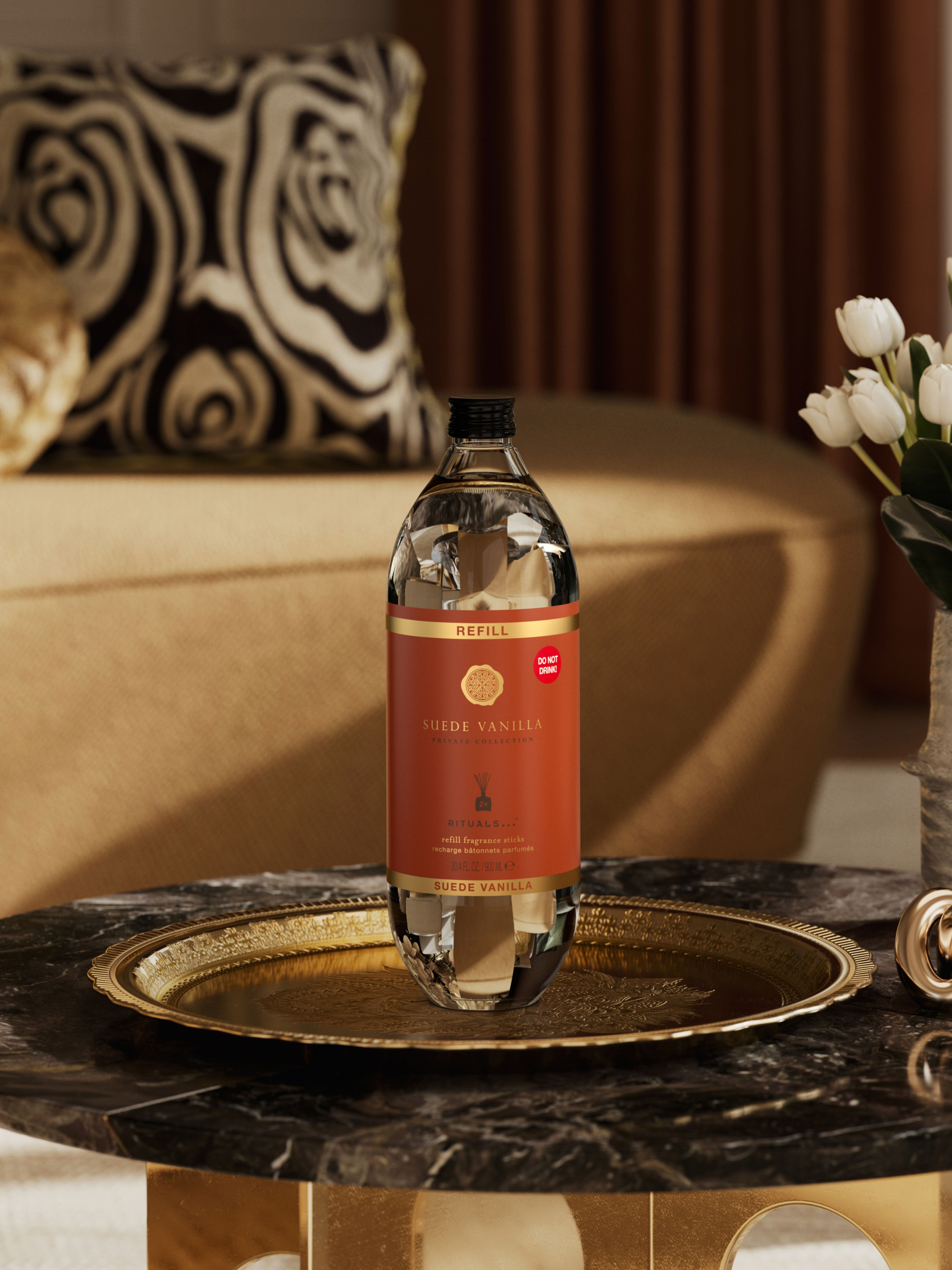 Suede Vanilla Refill Fragrance Sticks 900ml Lifestyle with Product