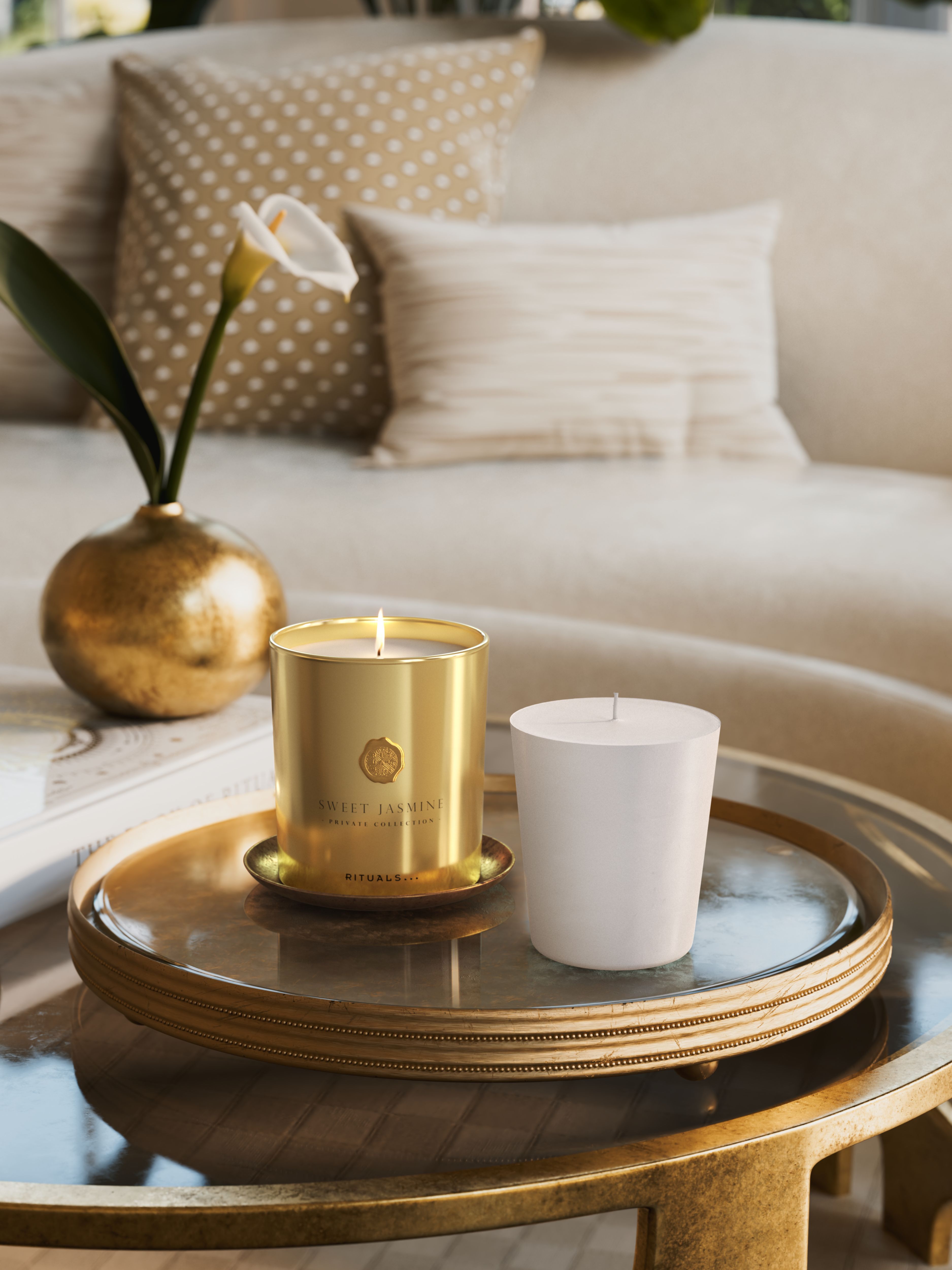 Sweet Jasmine Refill Scented Candle 360g Lifestyle with Product