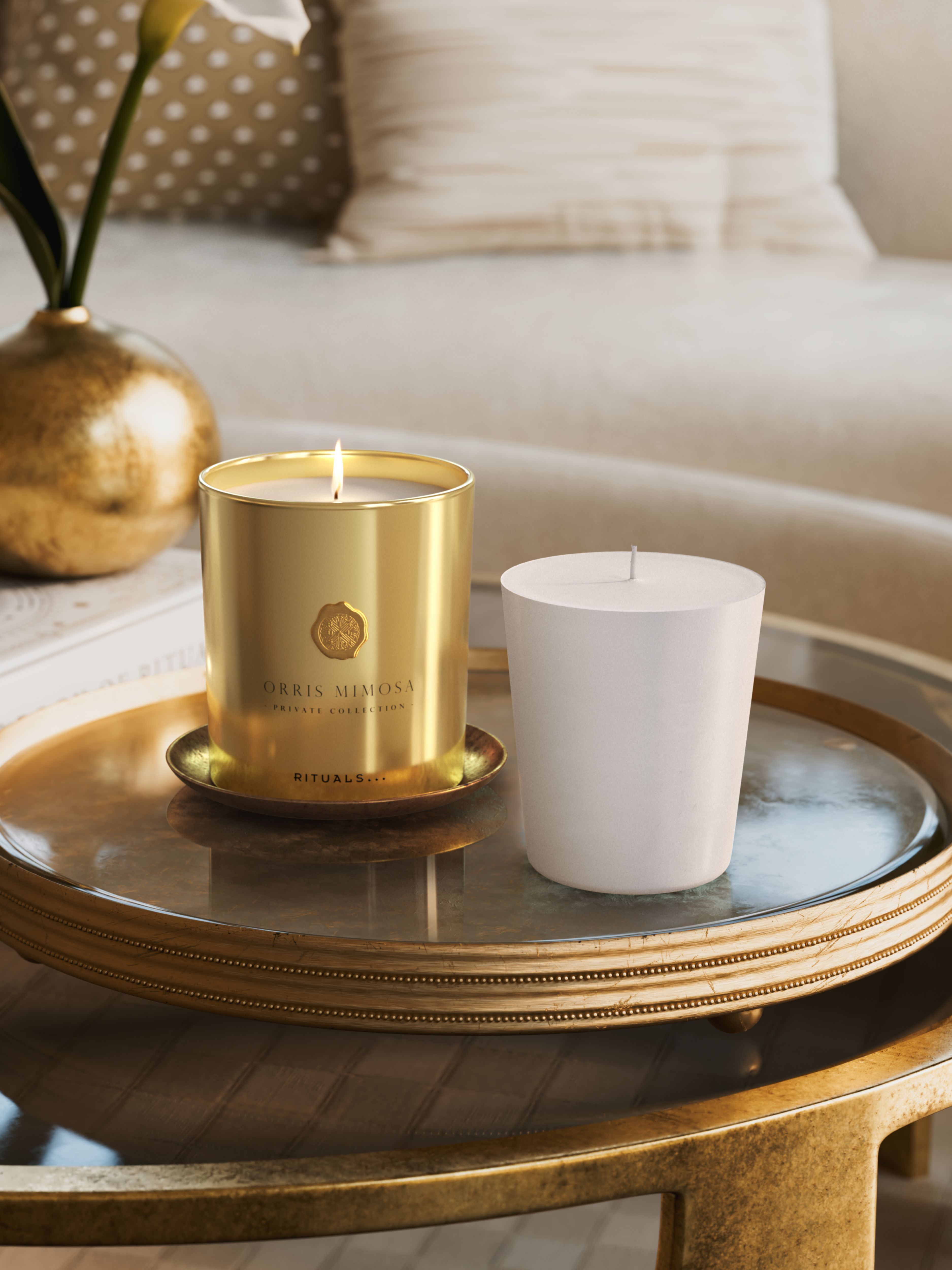 Orris Mimosa Refill Scented Candle 360g Lifestyle with Product