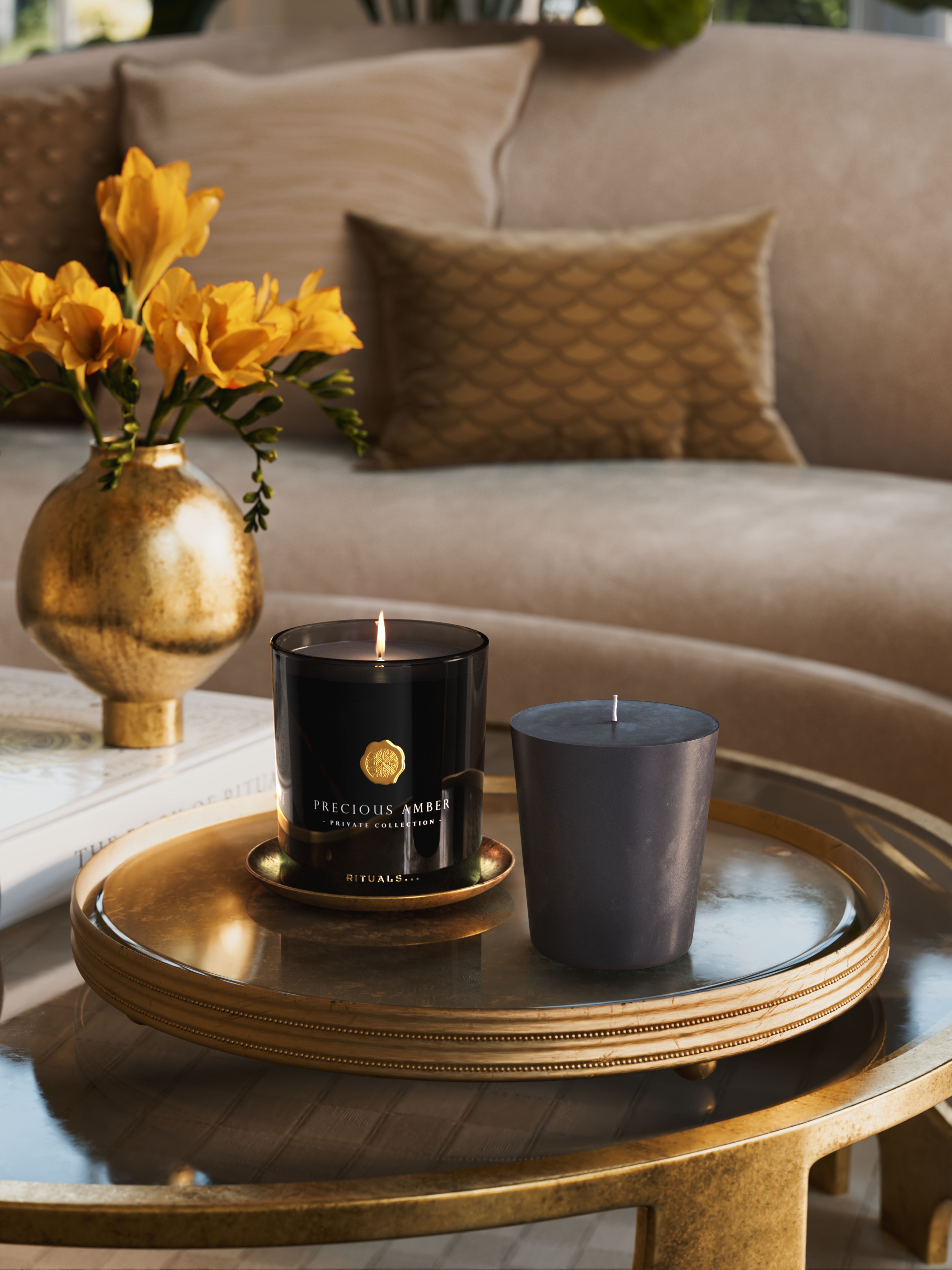 Precious Amber Refill Scented Candle 360g Lifestyle with Product