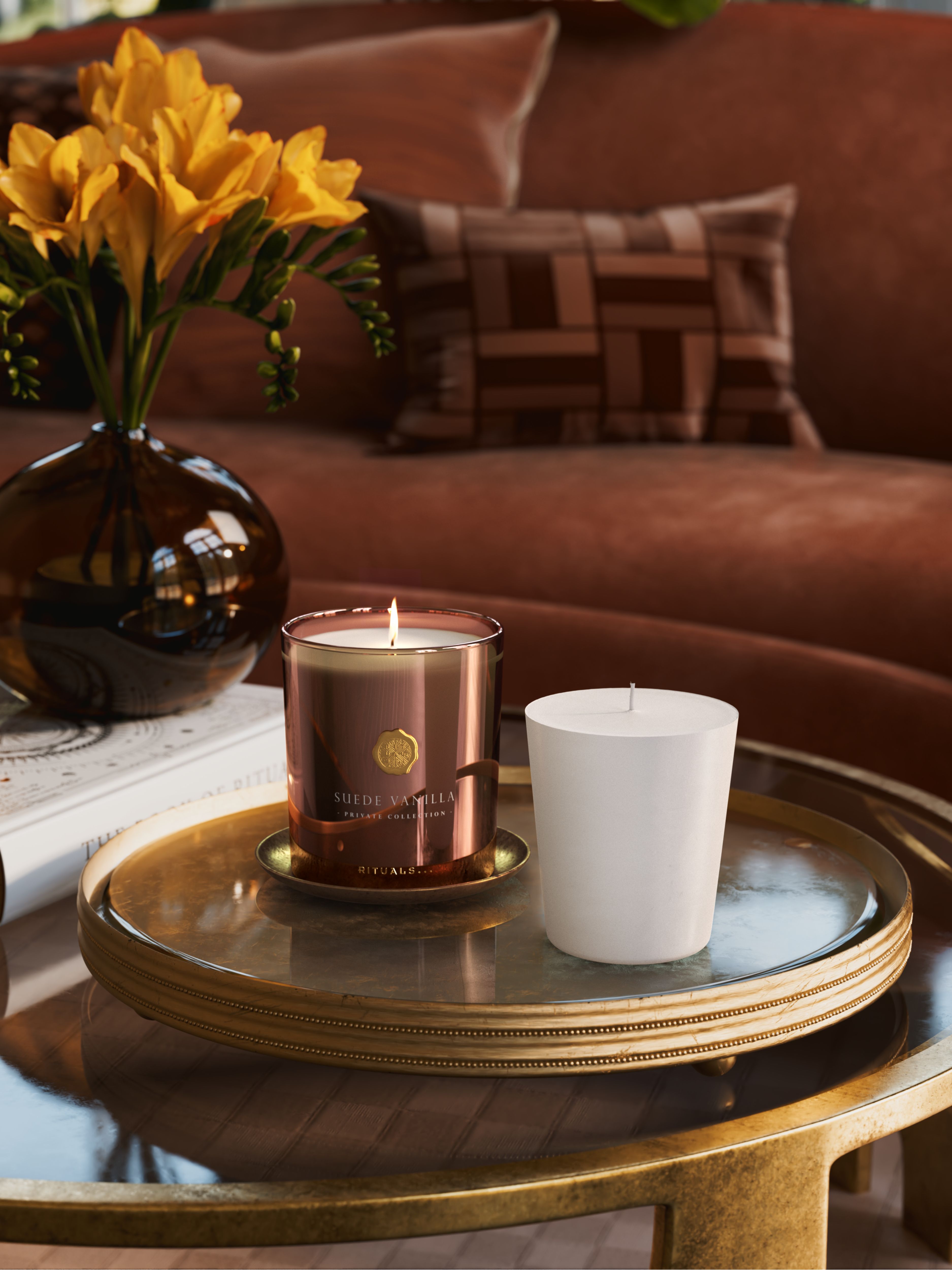 Suede Vanilla Refill Scented Candle 360g Lifestyle with Product