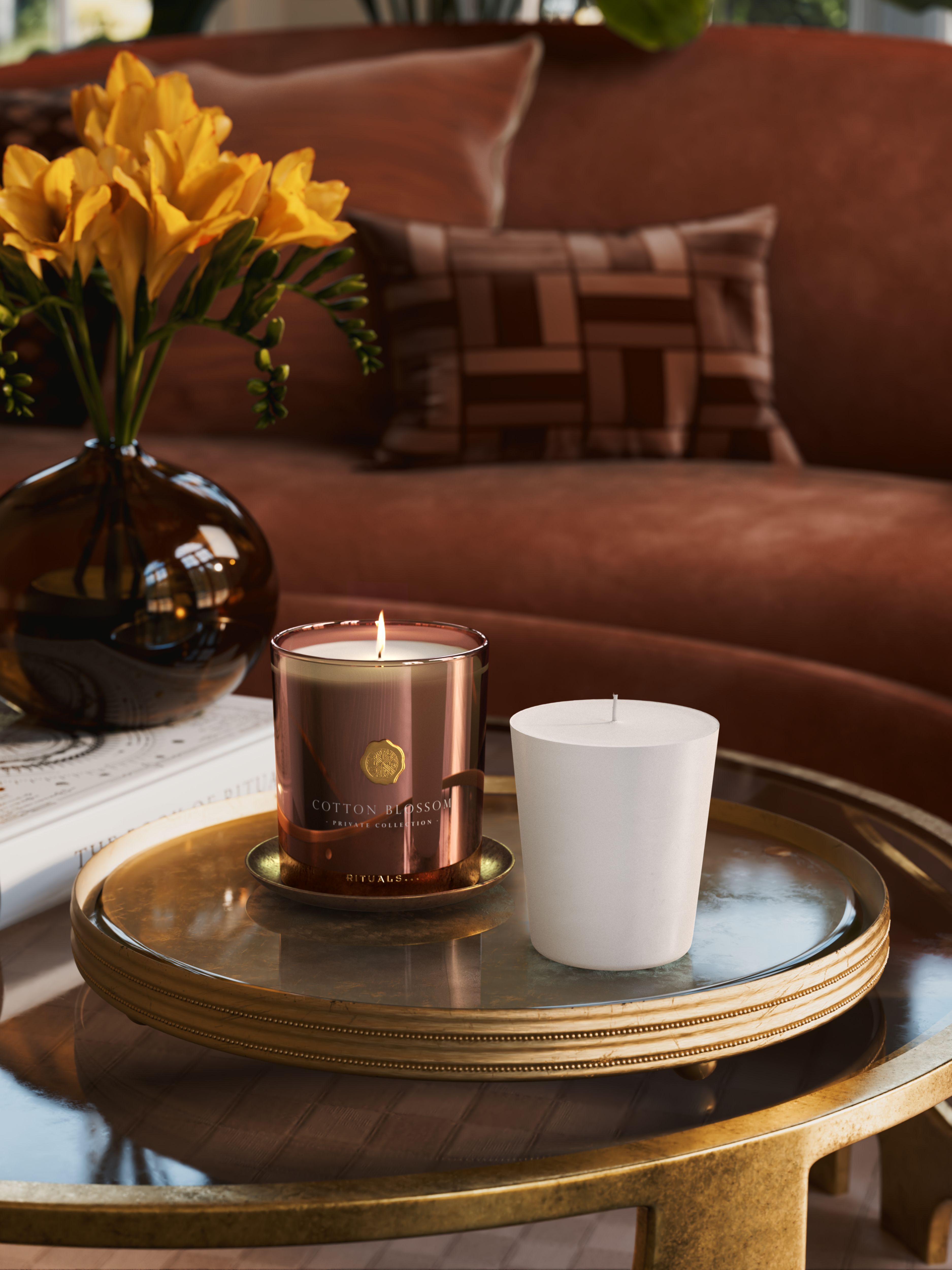 Cotton Blossom Refill Scented Candle 360g Lifestyle with Product