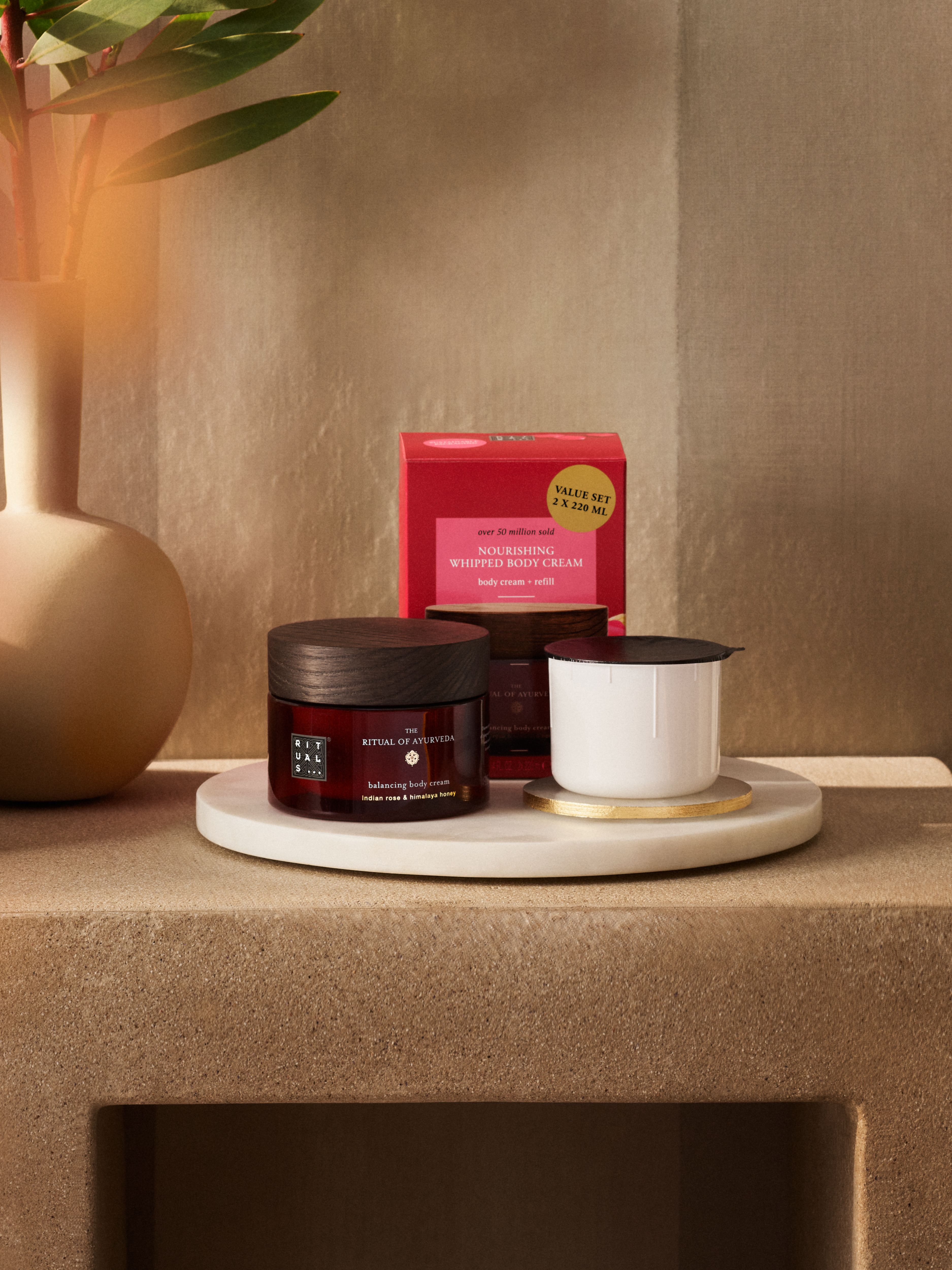 Ayurveda Body Cream + Refill Pack Lifestyle with Closed Pack