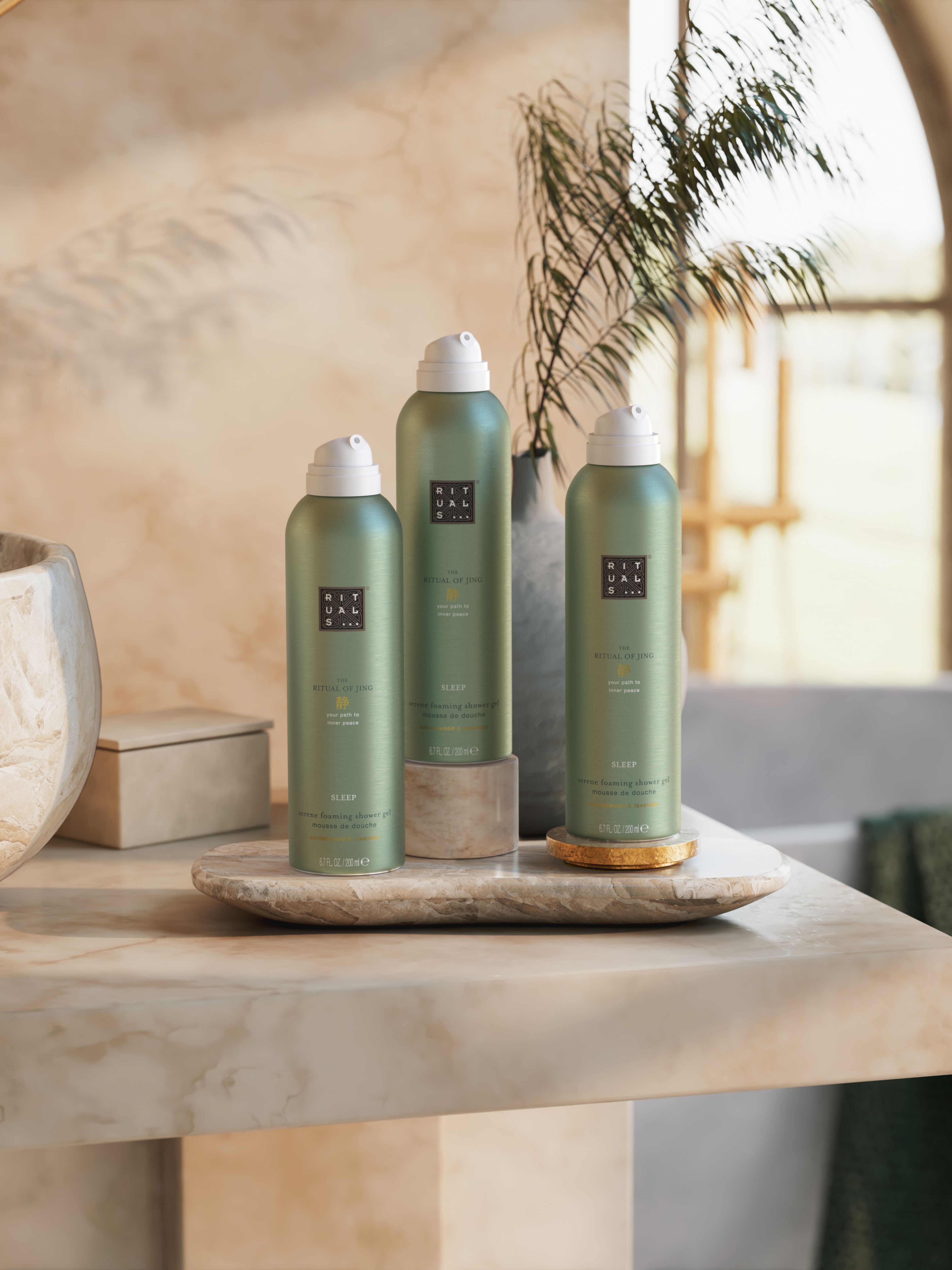 Jing Sleep Shower Foam Value Pack Lifestyle with Product