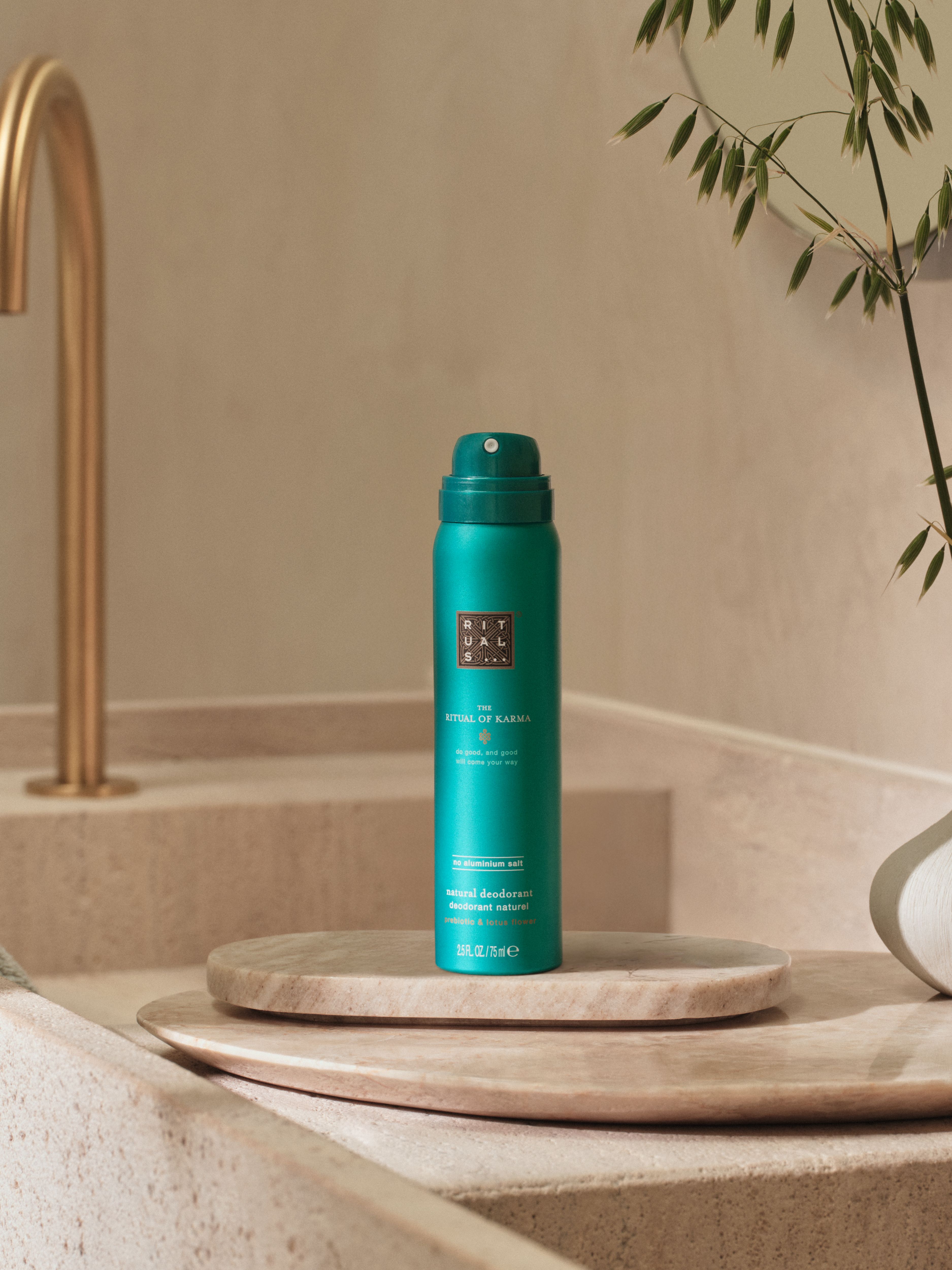 The Ritual of Karma Natural Deodorant 75ml Lifestyle with Product