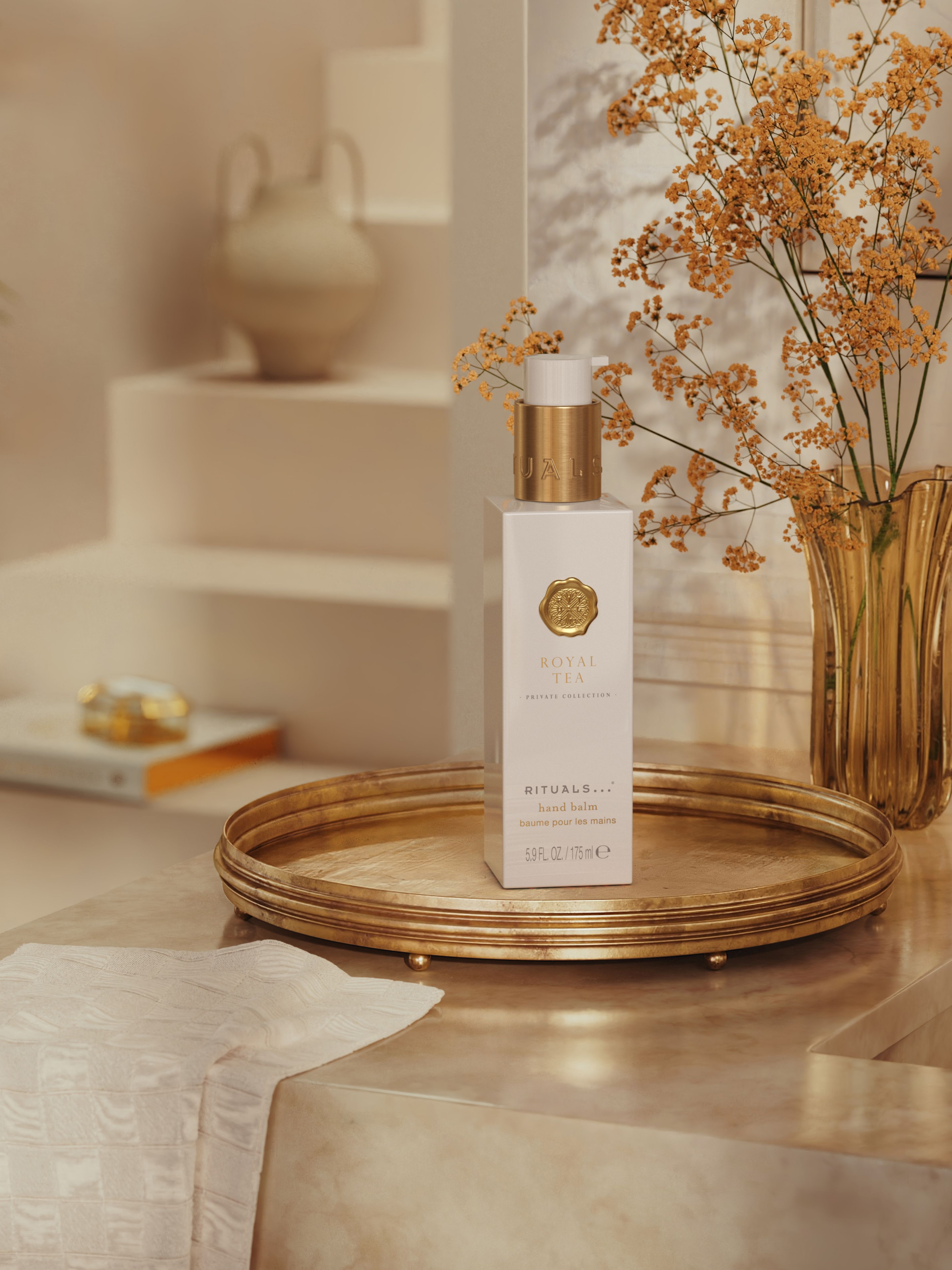 Royal Tea Hand Balm 175ml Lifestyle with Product