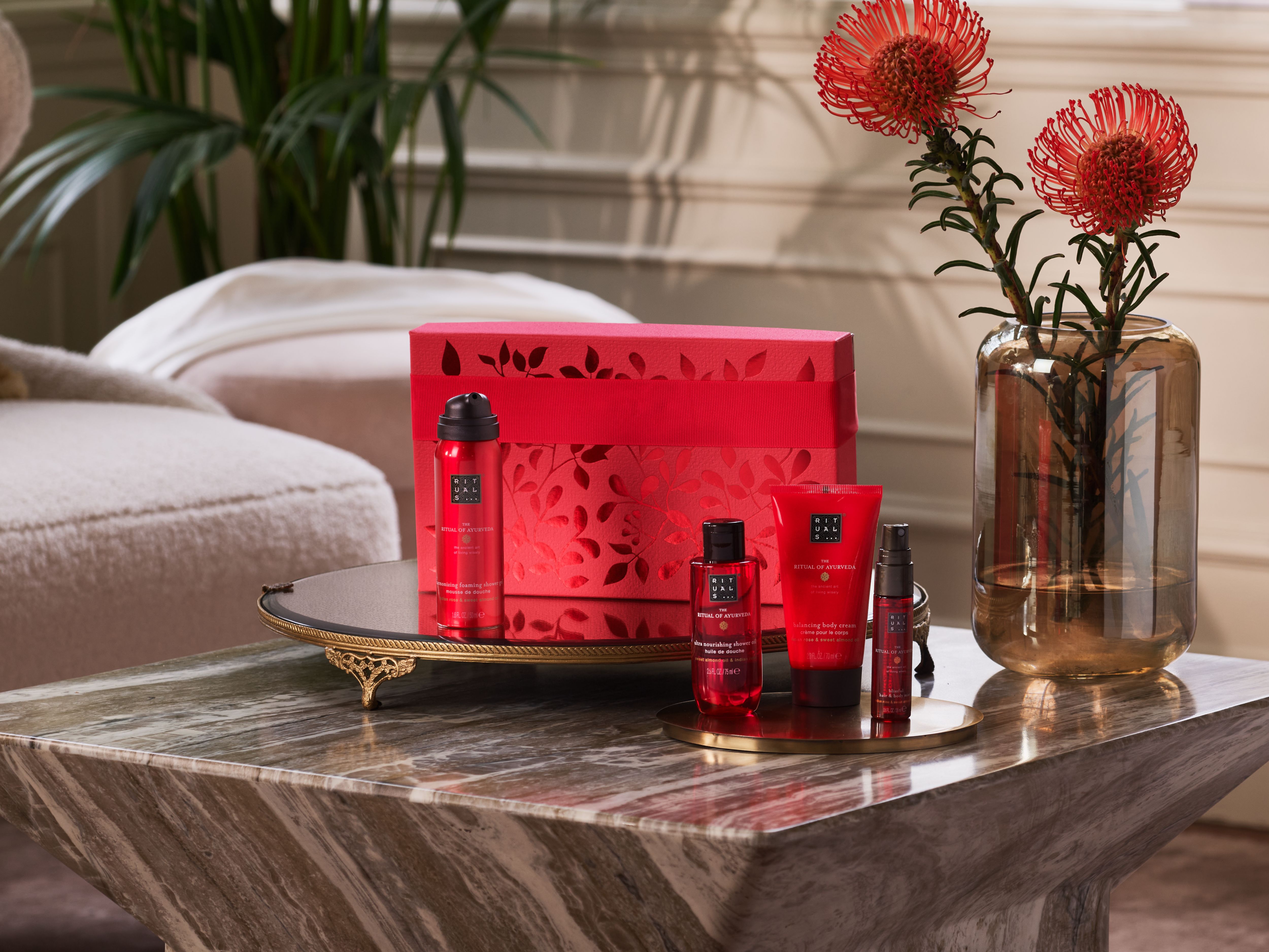 foaming shower gel 50ml, shower oil 75ml, body cream 70ml, hair & body mist 20ml, ayurveda, Red, RITUALS