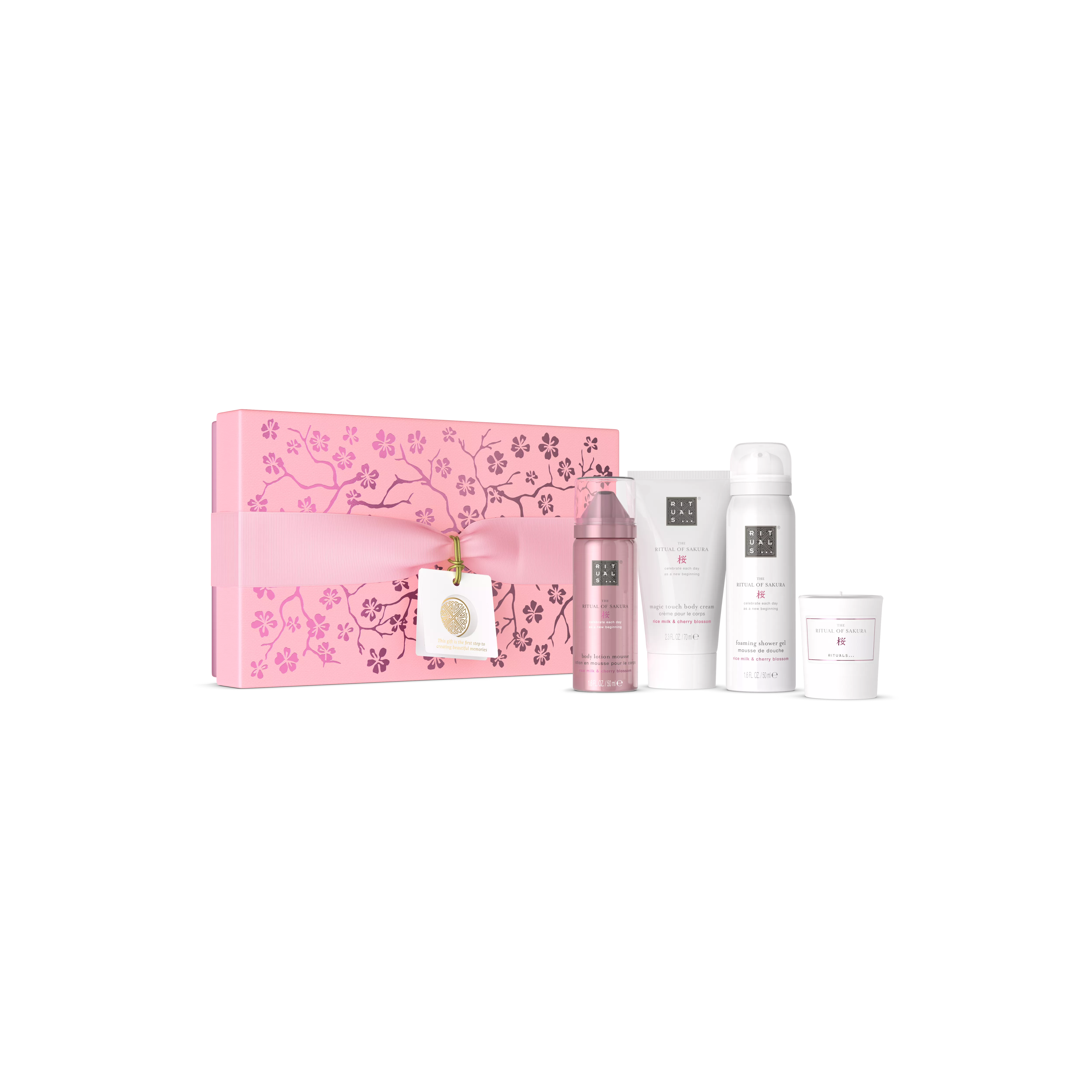 espuma de duche 50 ml, creme de corpo 70 ml, mousse de corpo 50 ml, vela perfumada 25 g, sakura, Branco, RITUALS