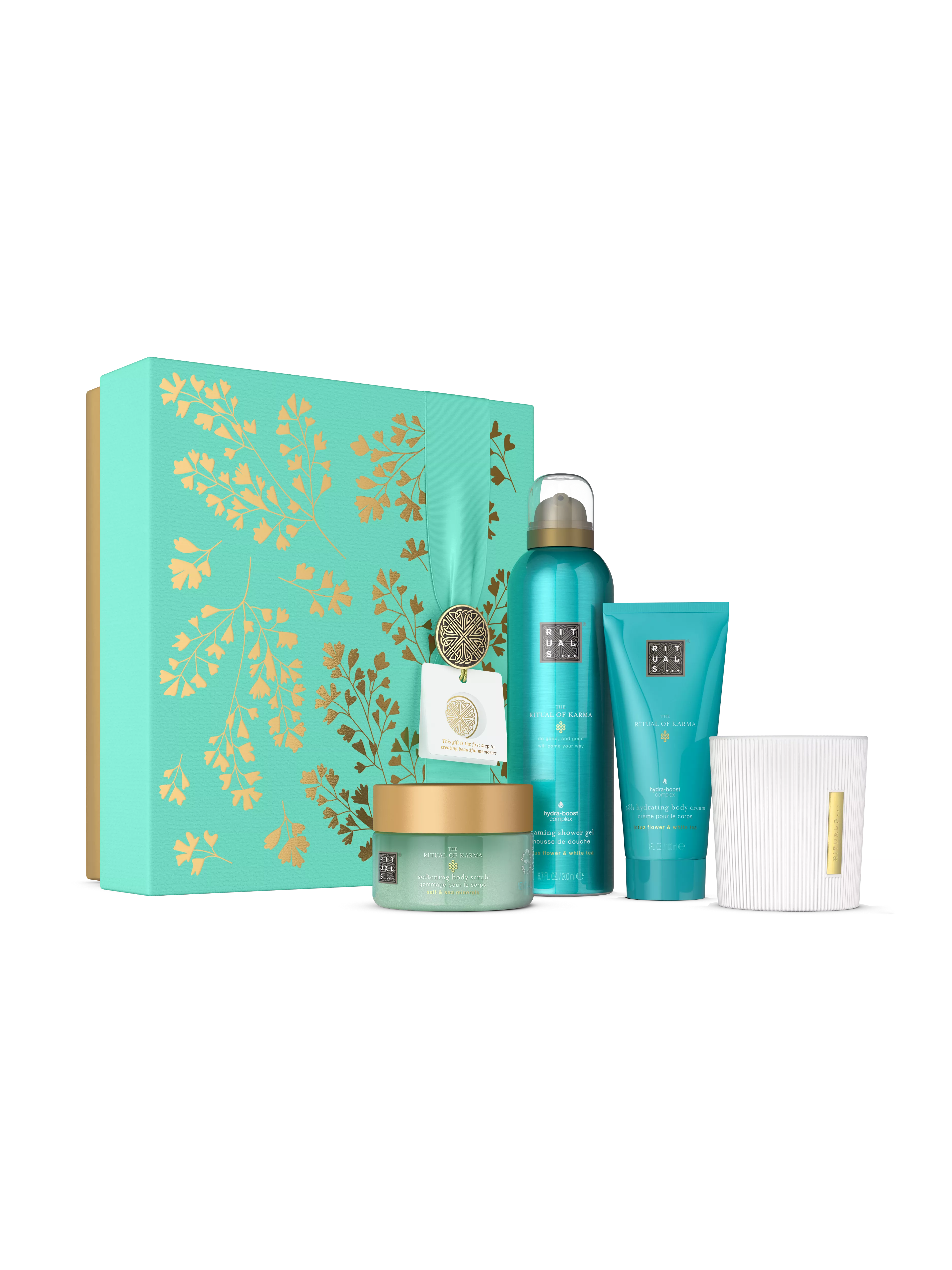 skummende showergel 200 ml, bodycreme 100 ml, bodyscrub 125 g, duftlys 140 g, karma, Blå, RITUALS