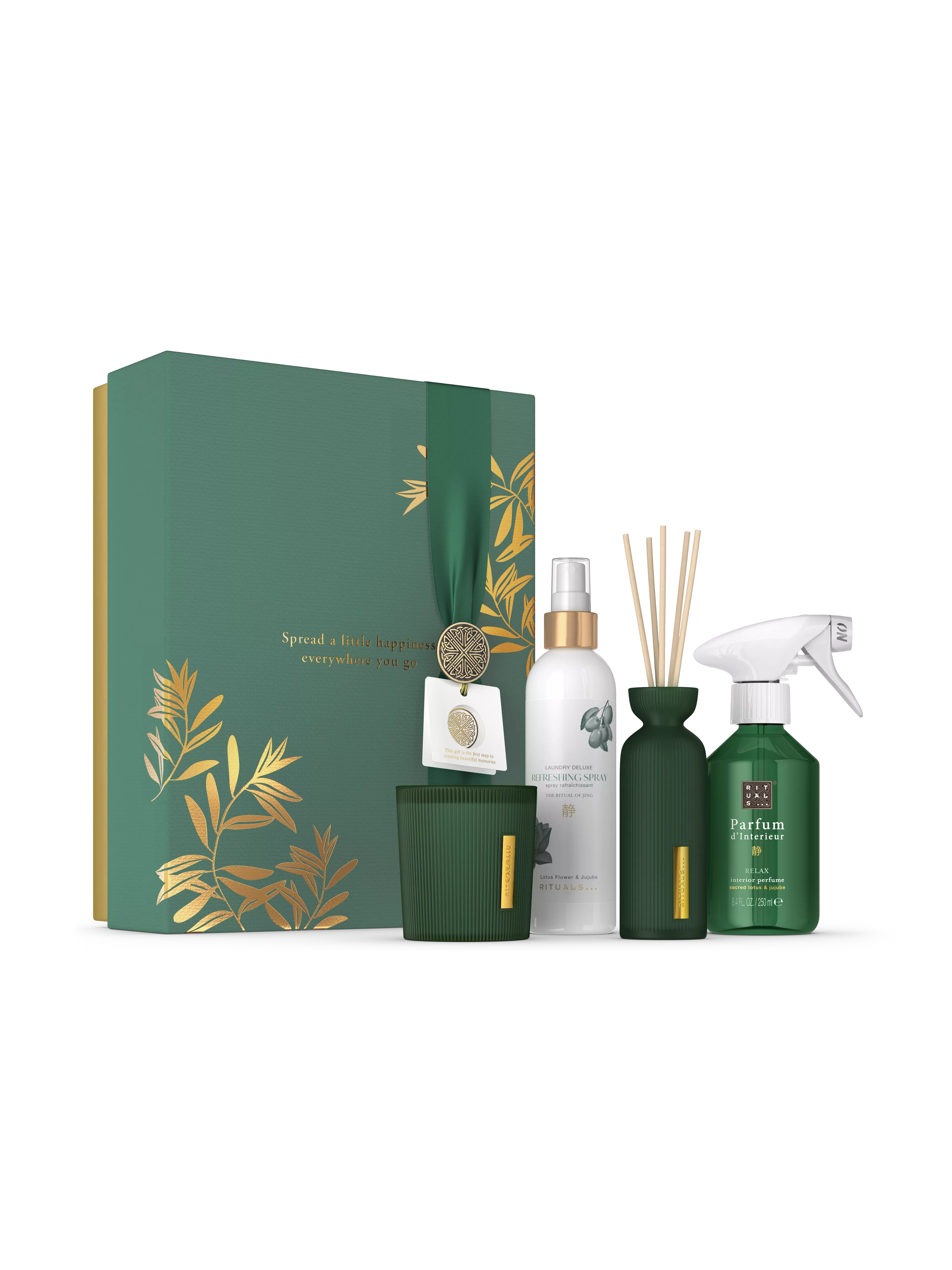 parfum d’intérieur 250 ml, spray parfumé 250 ml, bougie 140 g, mini bâtonnets parfumés 70 ml, jing, Vert, RITUALS
