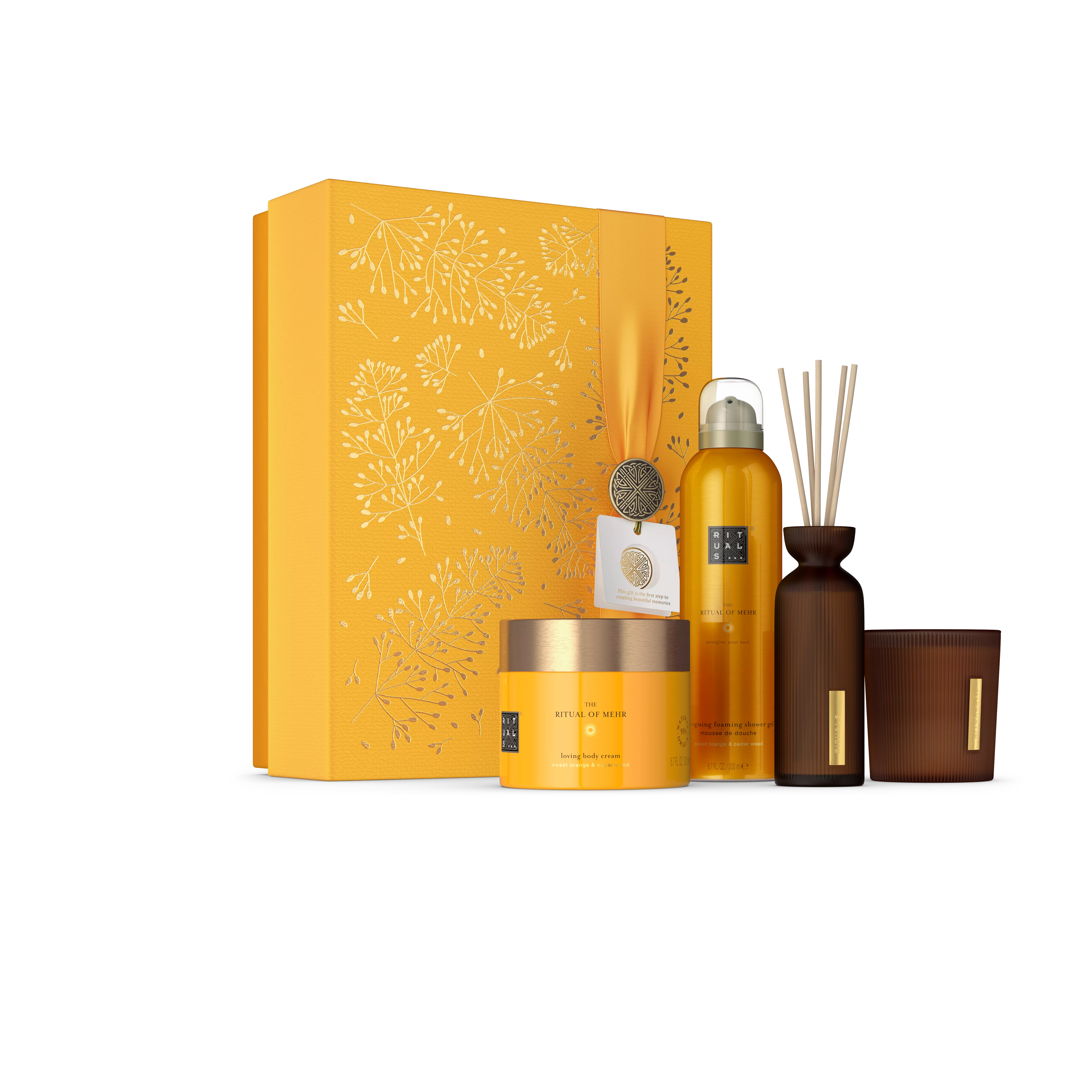 gel de ducha en espuma 200 ml, crema corporal 200 ml, vela aromática 140 g, minibarritas aromáticas 70 ml, mehr, Orange, RITUALS