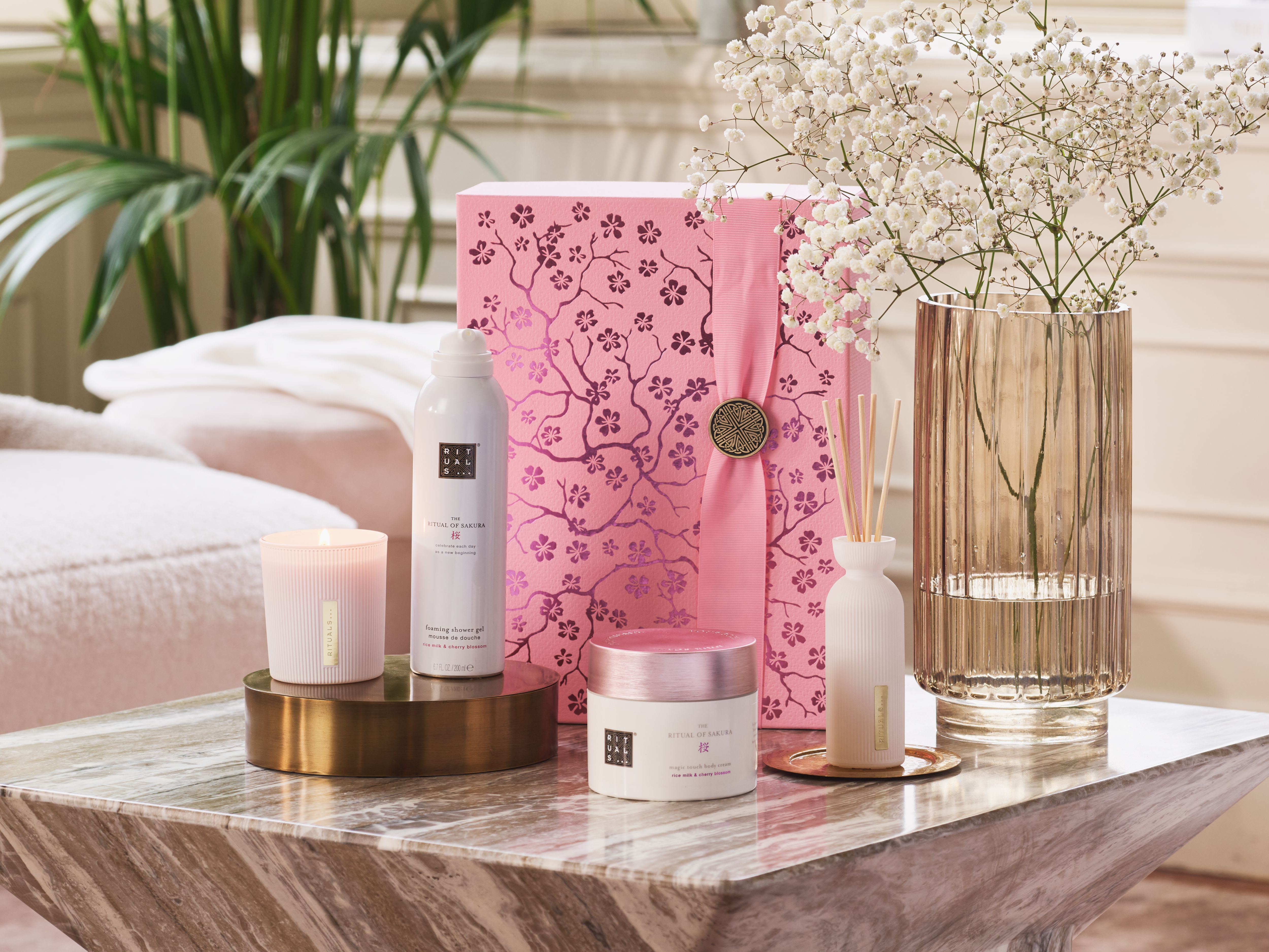 foaming shower gel 200ml, body cream 200ml, scented candle 140g, mini fragrance sticks 70ml, sakura, White, RITUALS