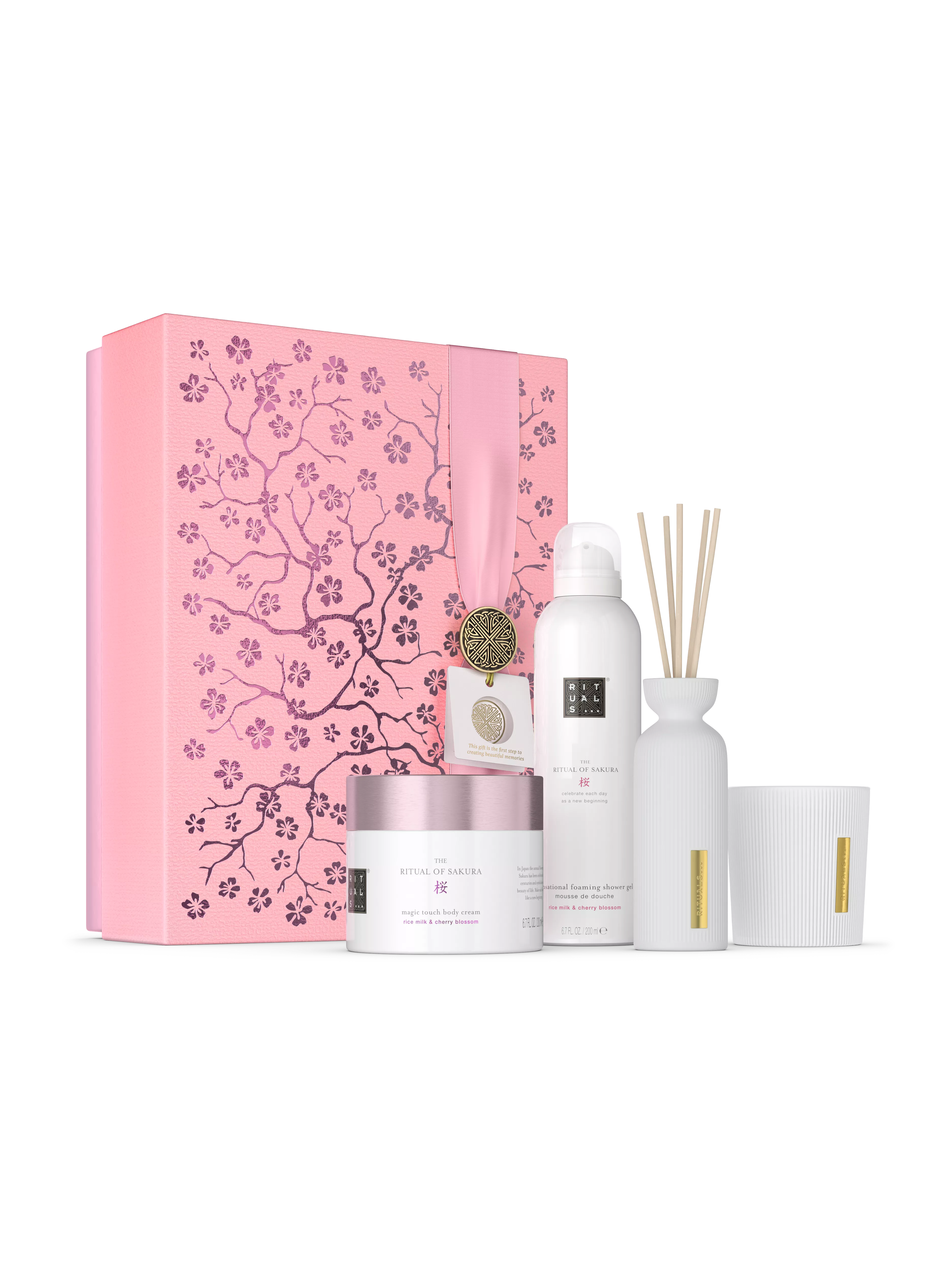 spumă de duș 200 ml, cremă de corp 200 ml, lumânare parfumată 140 ml, minibețișoare parfumate 70 ml, sakura, Alb, RITUALS