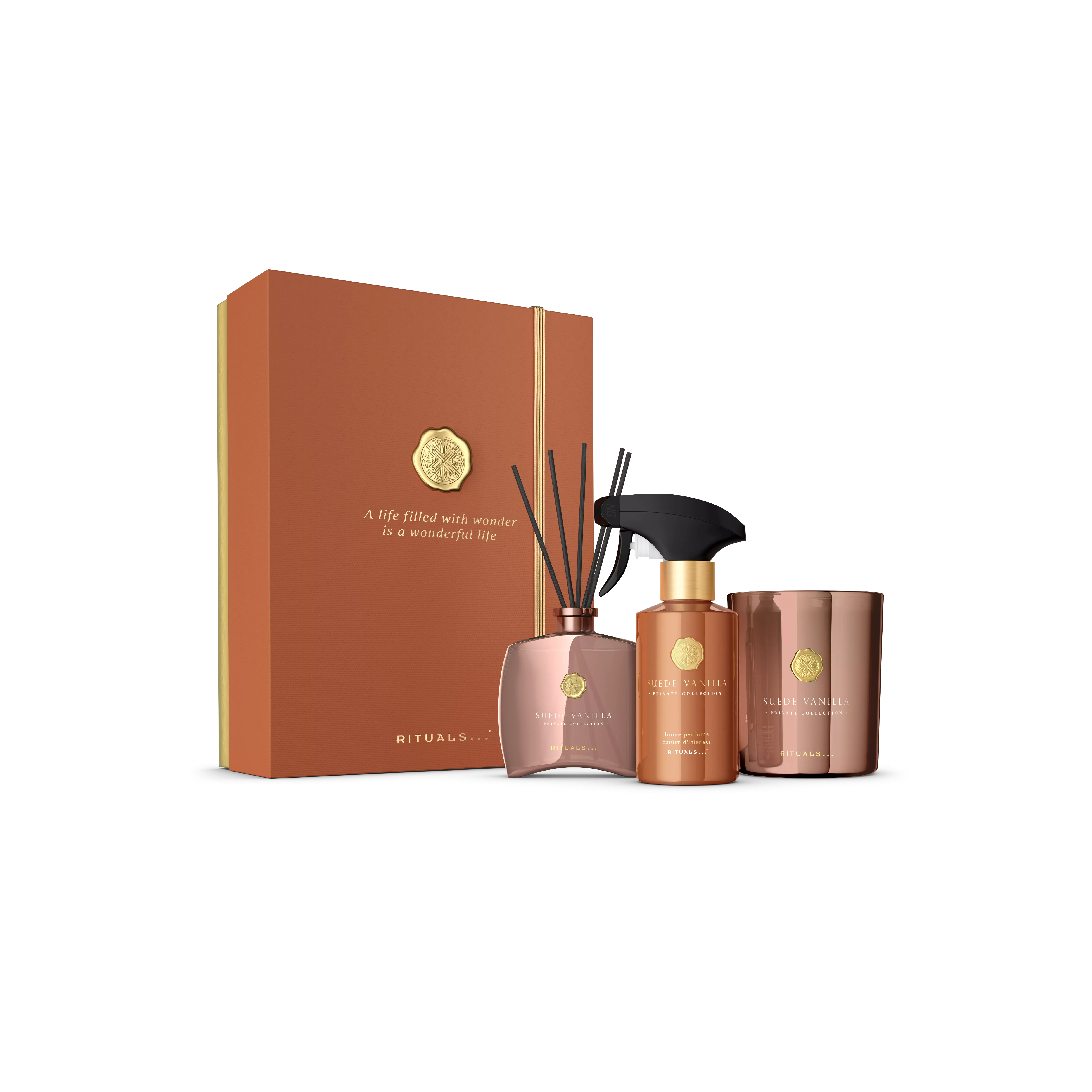 lumânare parfumată 360 g, minibețișoare parfumate 100 ml, parfum pentru locuință 250 ml, privatecollection, Brown, RITUALS